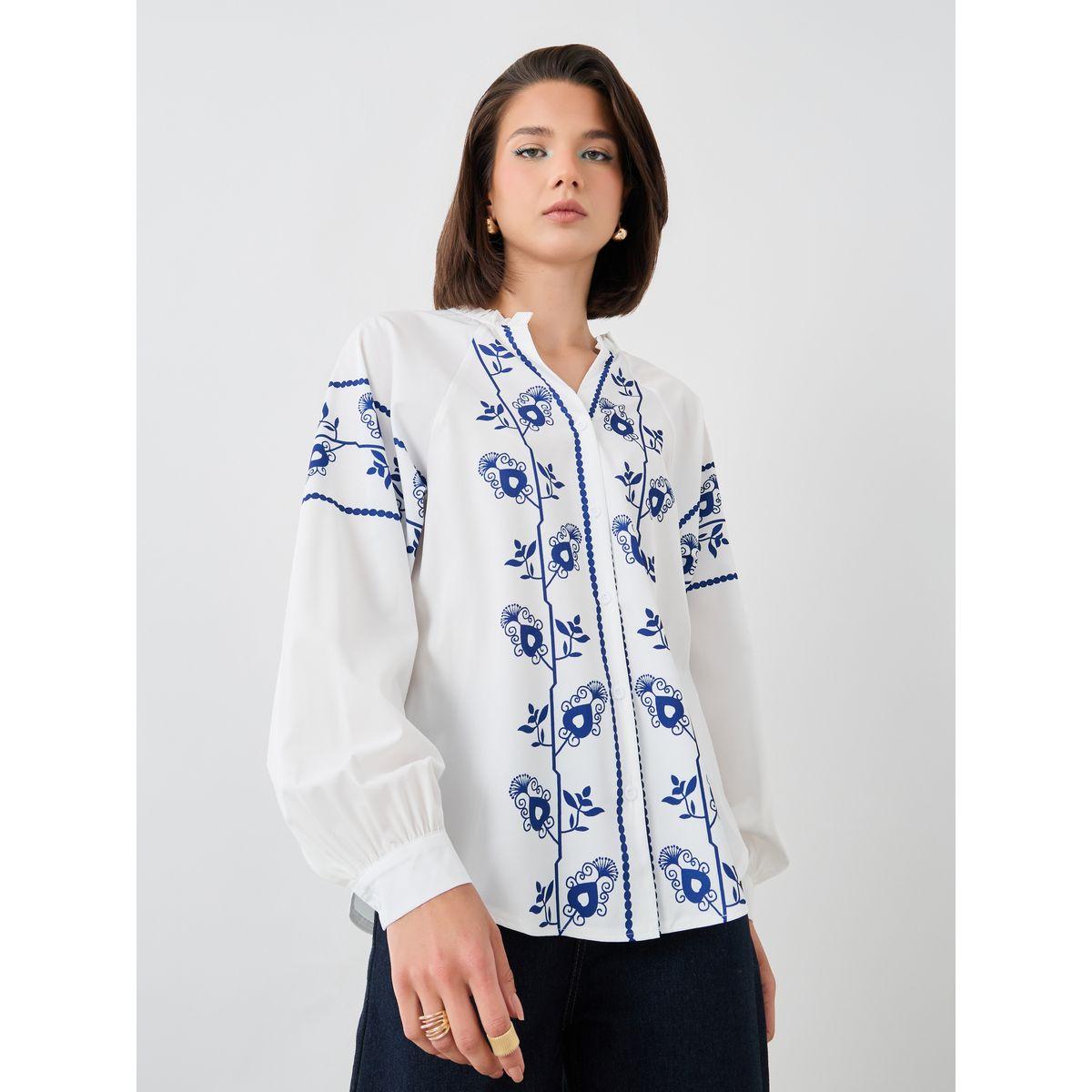 بلوزة فضفاضة بطبعة زهور وأكمام بالون-women-clothing-shirtsandblouses-shirts-image-3