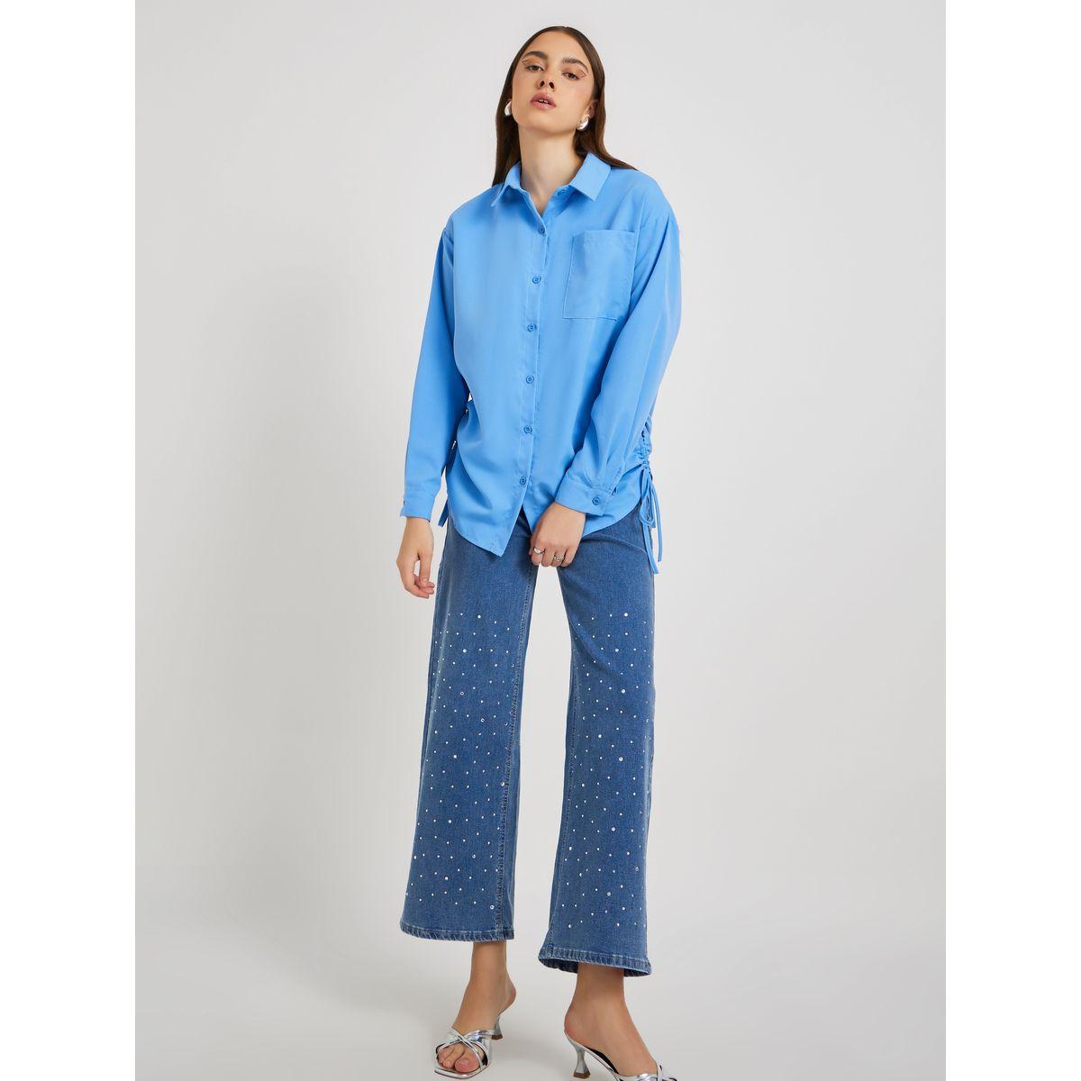 بلوزة فضفاضة سادة مع أربطة-women-clothing-shirtsandblouses-shirts-image-4