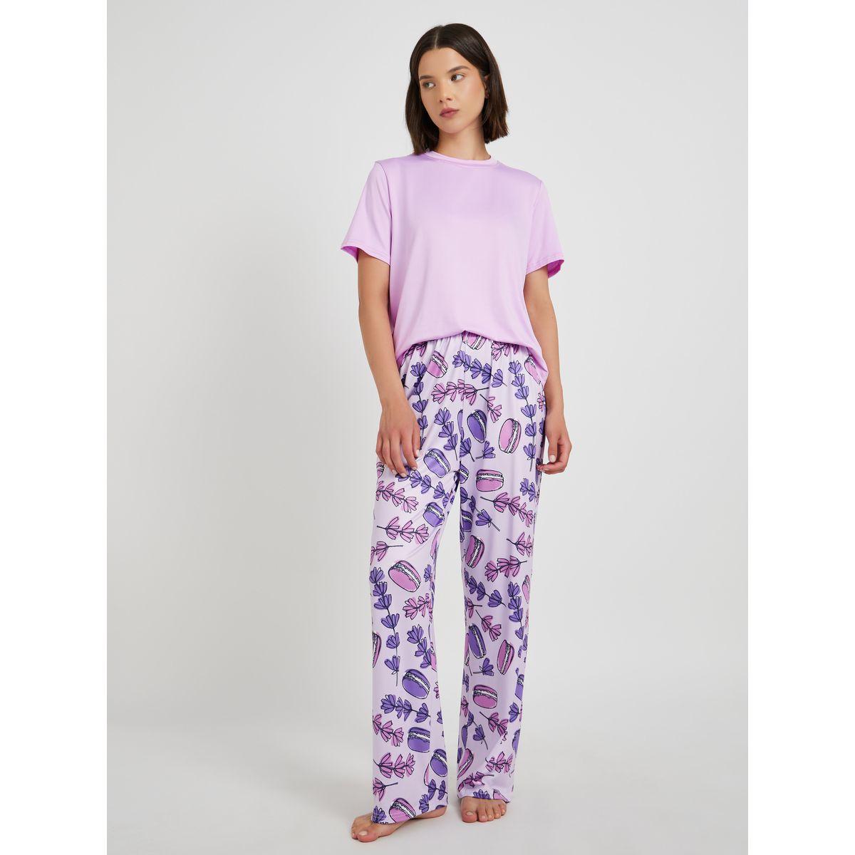 Styli Solid Round Neck T-Shirt and Pyjama Set-women-clothing-nightwear-pyjamas-longsets-image-2