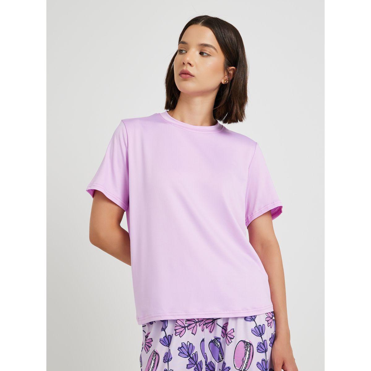 Styli Solid Round Neck T-Shirt and Pyjama Set-women-clothing-nightwear-pyjamas-longsets-image-3