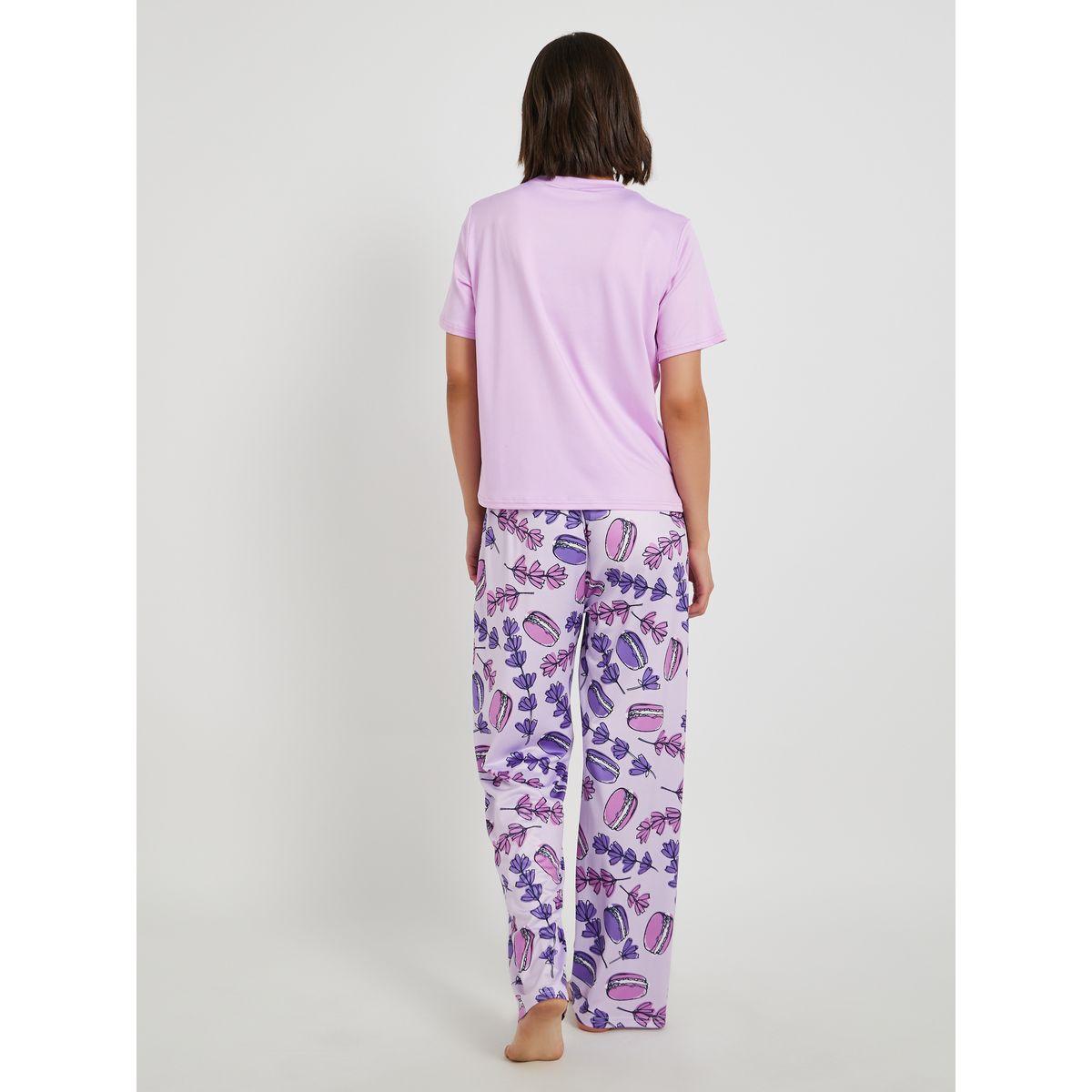 Styli Solid Round Neck T-Shirt and Pyjama Set-women-clothing-nightwear-pyjamas-longsets-image-5
