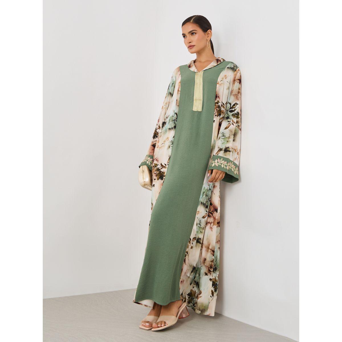 Styli Color Block Lace Detail A-Line Jalabiya-women-arabicclothing-jalabiyas-image-1