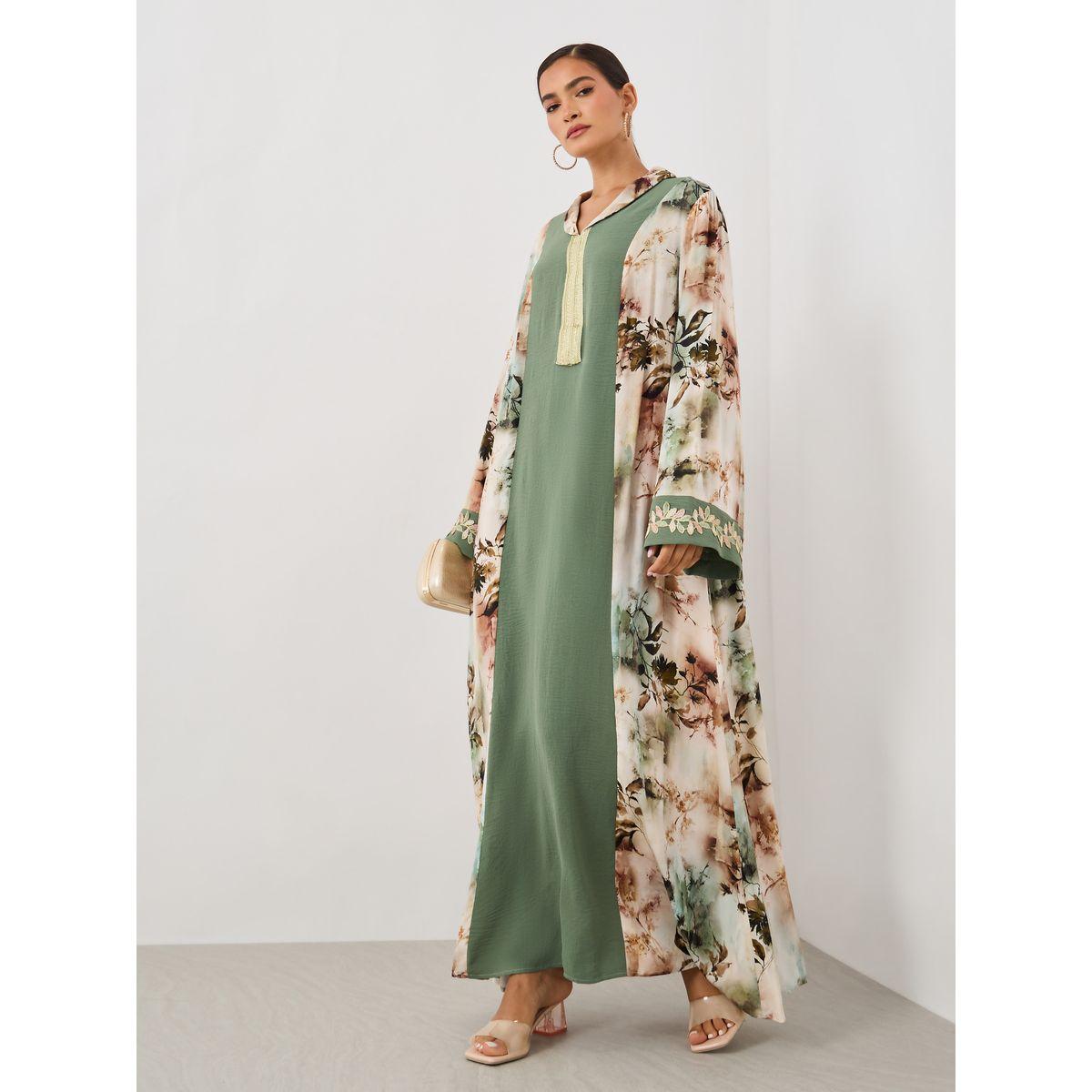 Styli Color Block Lace Detail A-Line Jalabiya-women-arabicclothing-jalabiyas-image-2