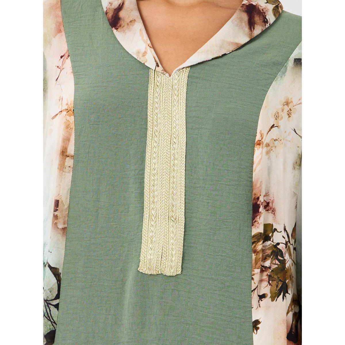 Styli Color Block Lace Detail A-Line Jalabiya-women-arabicclothing-jalabiyas-image-4