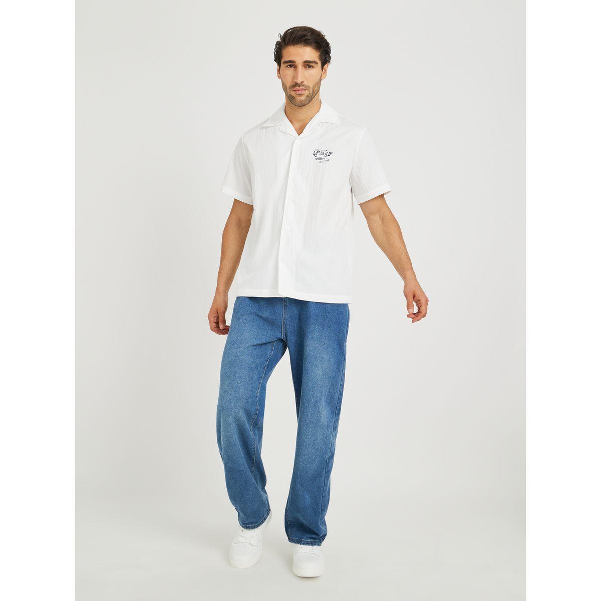 Styli Men White Graphic Print Resort Collar Relaxed Fit Shirt-men-clothing-shirts-image-2