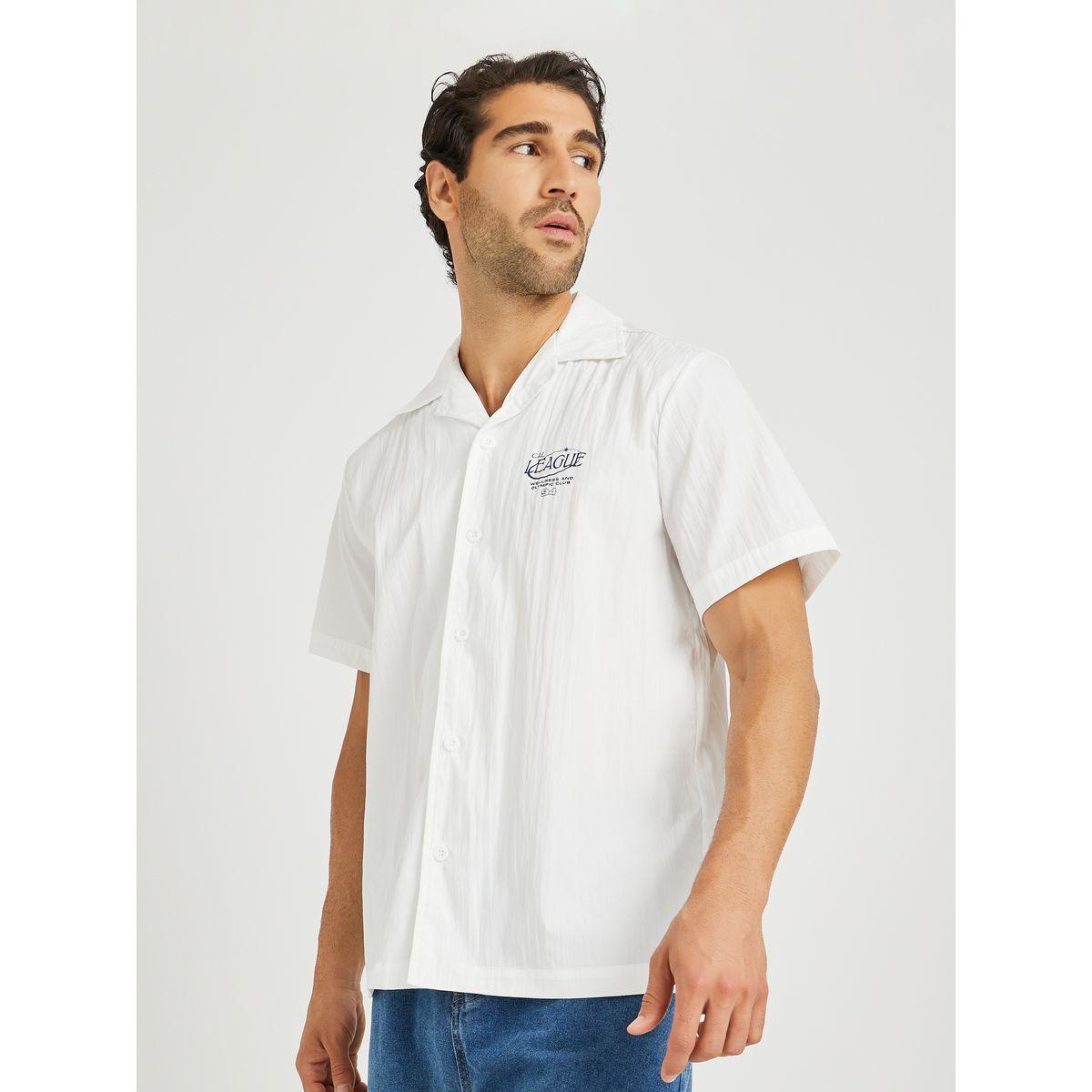 Styli Men White Graphic Print Resort Collar Relaxed Fit Shirt-men-clothing-shirts-image-3