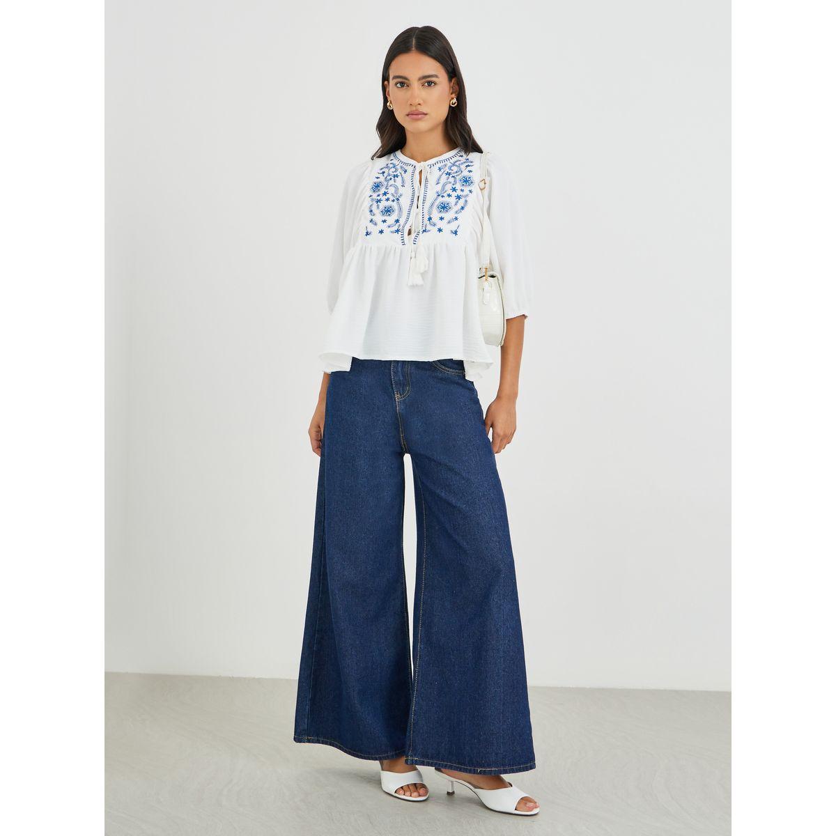 بلوزة مُطرّزة بأكمام بالون وياقة بأربطة-women-clothing-shirtsandblouses-blouses-image-3