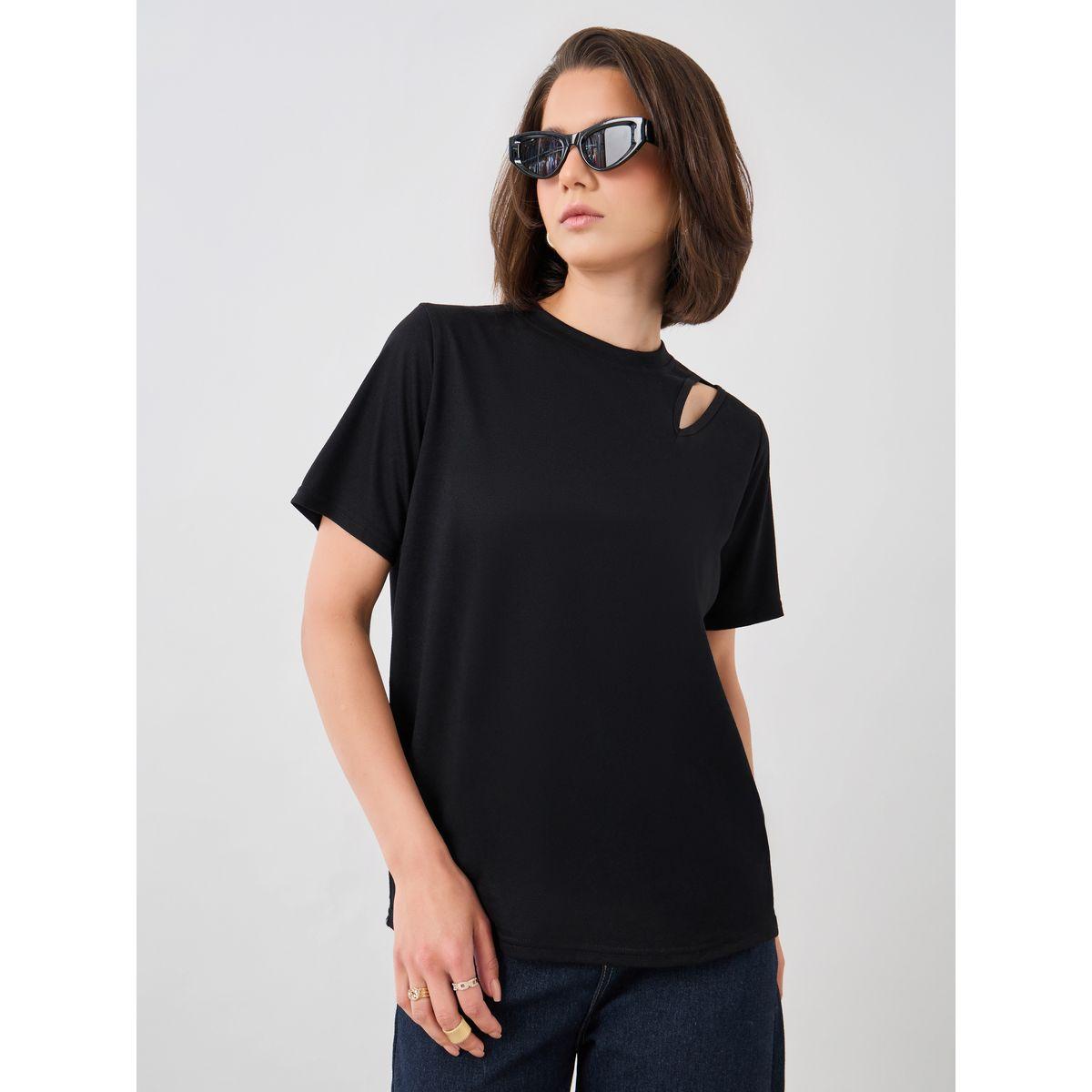 تيشيرت سادة بياقة دائرية وتفاصيل شق-women-clothing-tshirts-image-1