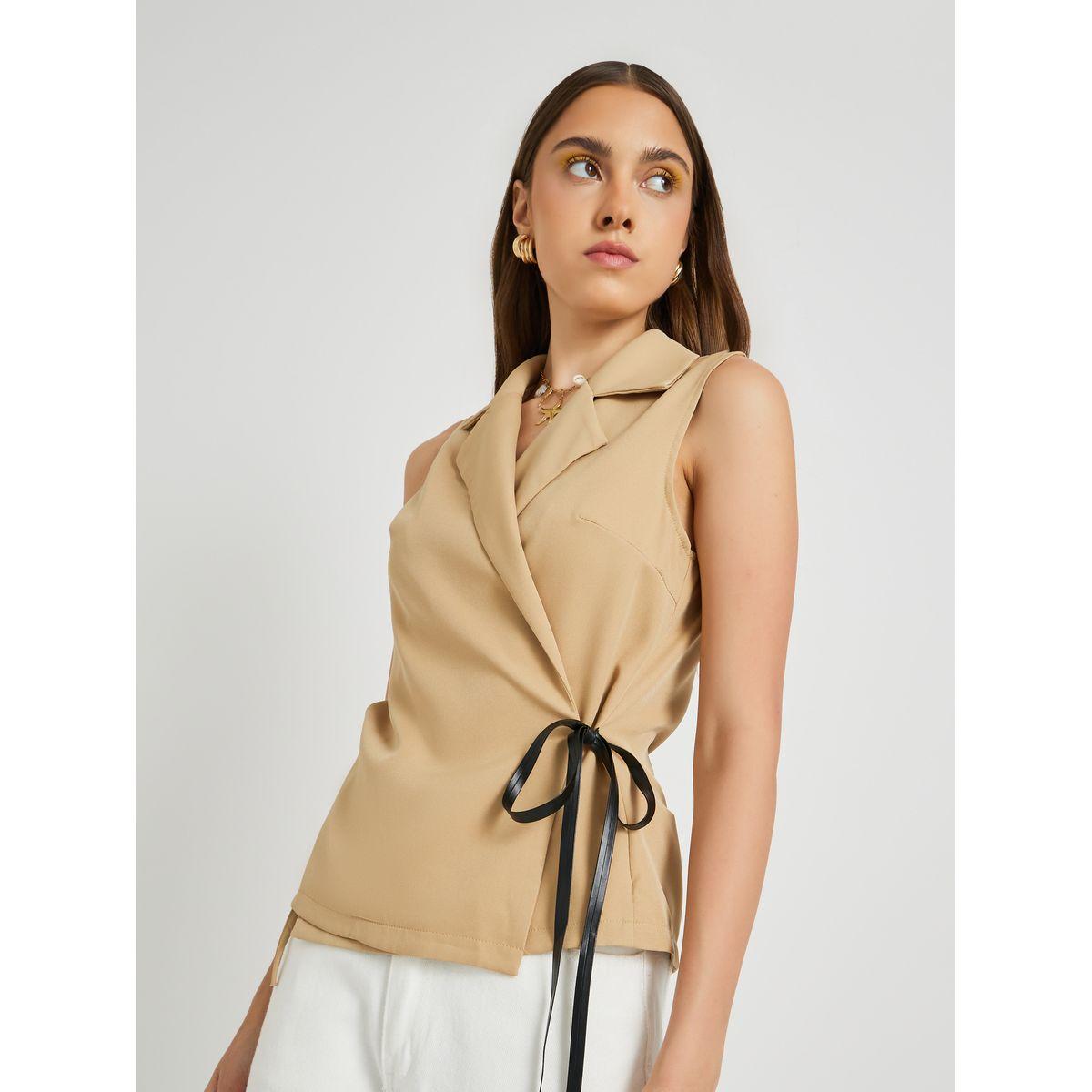 Styli Solid Sleeveless Wrap Top with Tie-Up Detail-women-clothing-shirtsandblouses-blouses-image-1