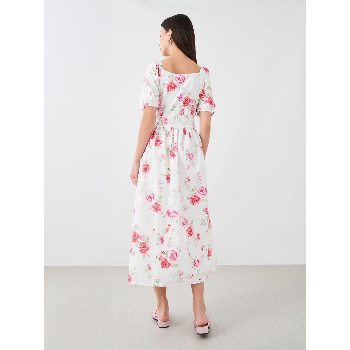 فستان ميدي بطبعة زهور وياقة بشكل قلب-women-clothing-dresses-image-4