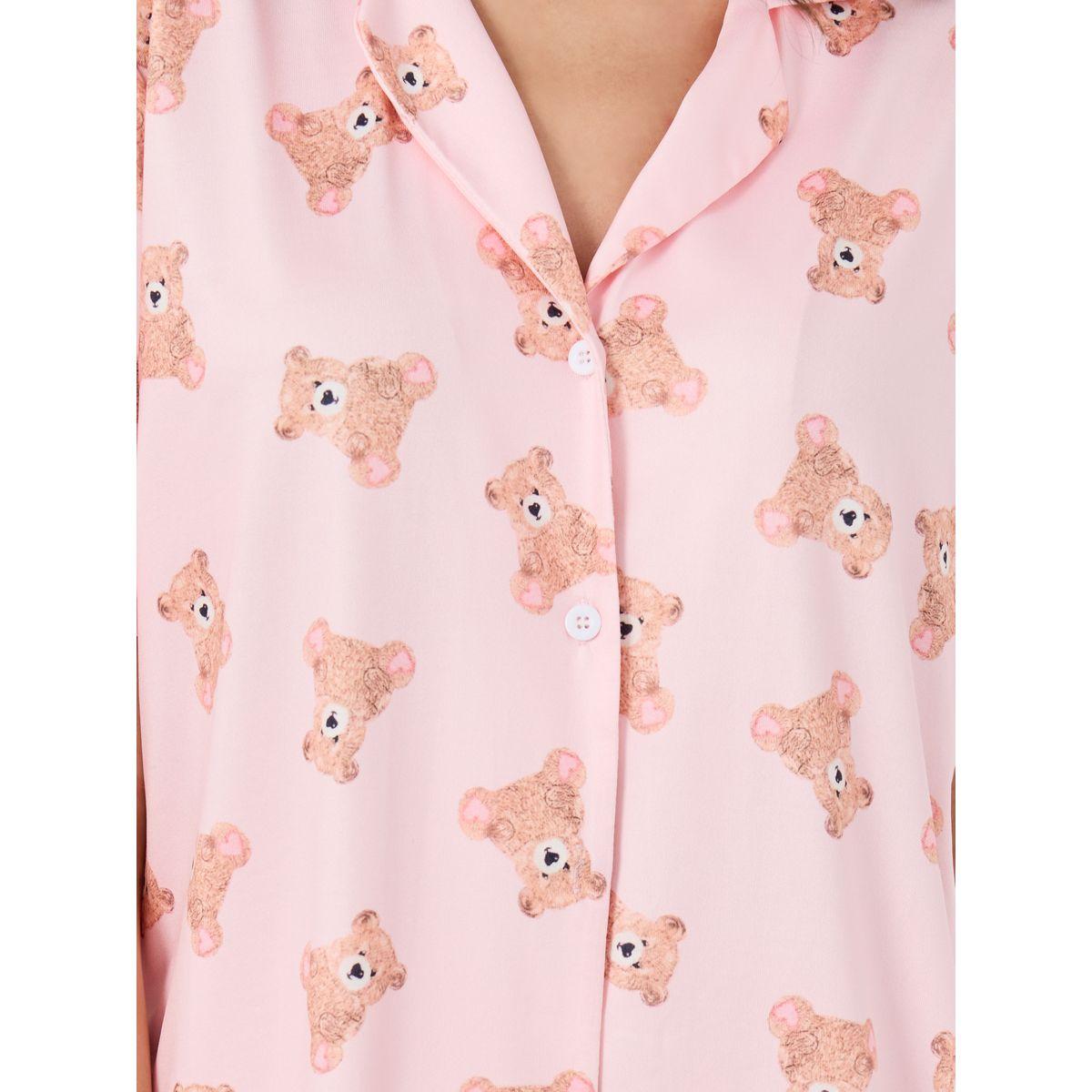 Styli Bear Print Short Sleeve Shirt and Pyjama Set-women-clothing-nightwear-pyjamas-longsets-image-3