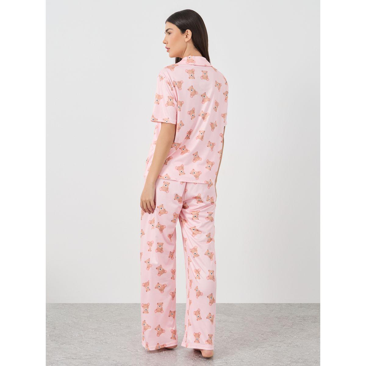 Styli Bear Print Short Sleeve Shirt and Pyjama Set-women-clothing-nightwear-pyjamas-longsets-image-5