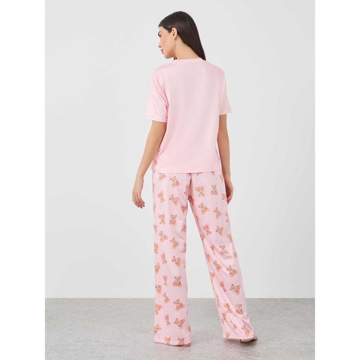 Styli Bear Graphic Print T-Shirt and Pyjama Set-women-clothing-nightwear-pyjamas-longsets-image-5