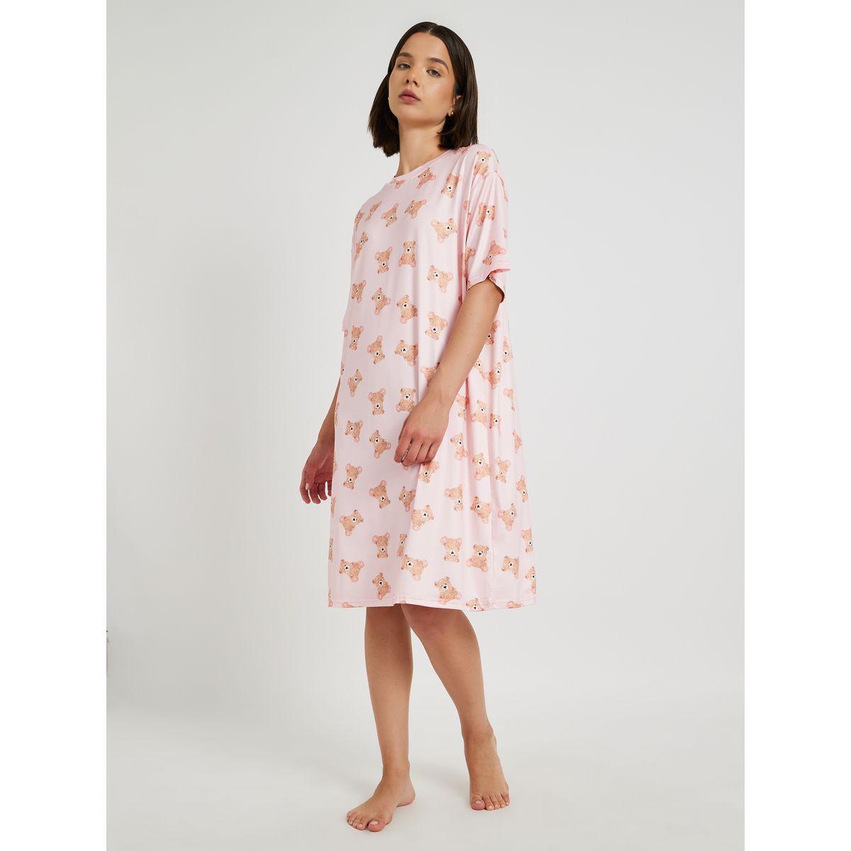 Styli Graphic Printed Round Neck Nightdress-women-clothing-nightwear-nighties-image-1