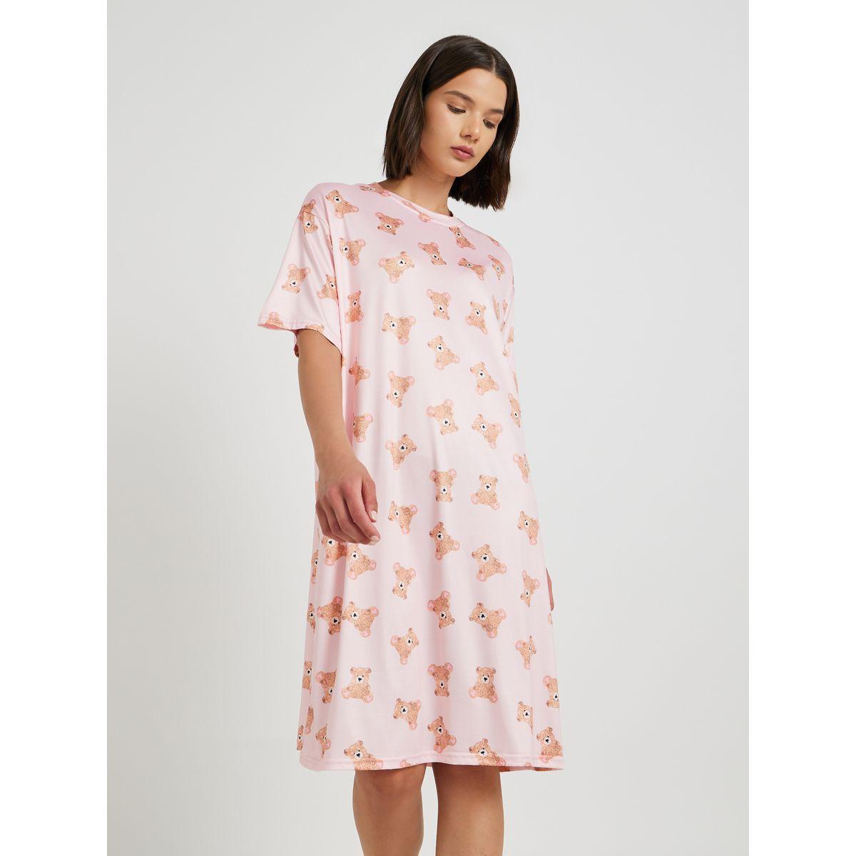 Styli Graphic Printed Round Neck Nightdress-women-clothing-nightwear-nighties-image-2
