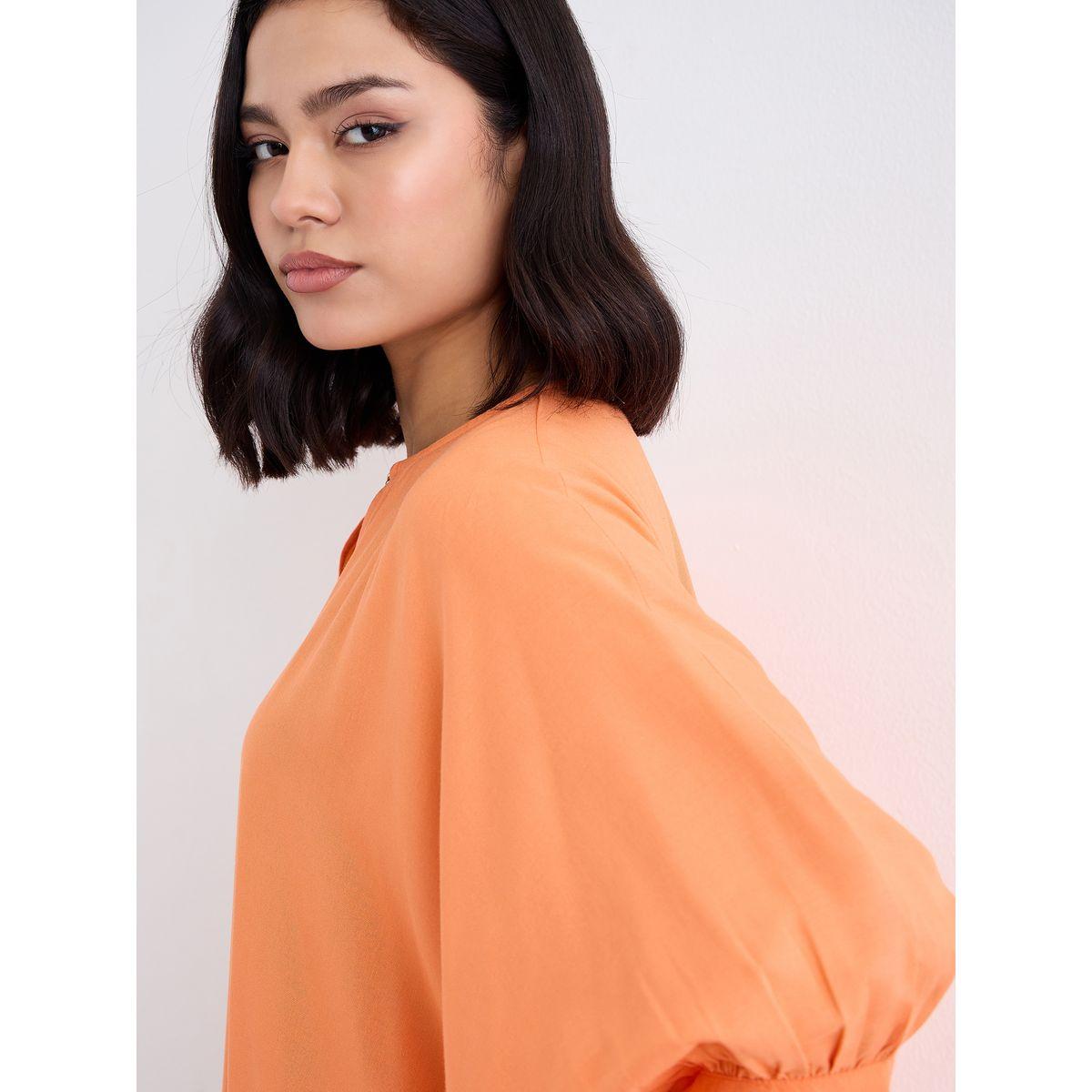 Styli Women Orange Loose Fit Batwing Sleeves Shift Maxi Dress-women-clothing-dresses-image-3