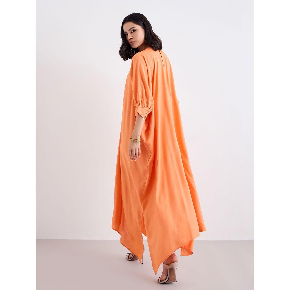Styli Women Orange Loose Fit Batwing Sleeves Shift Maxi Dress-women-clothing-dresses-image-4