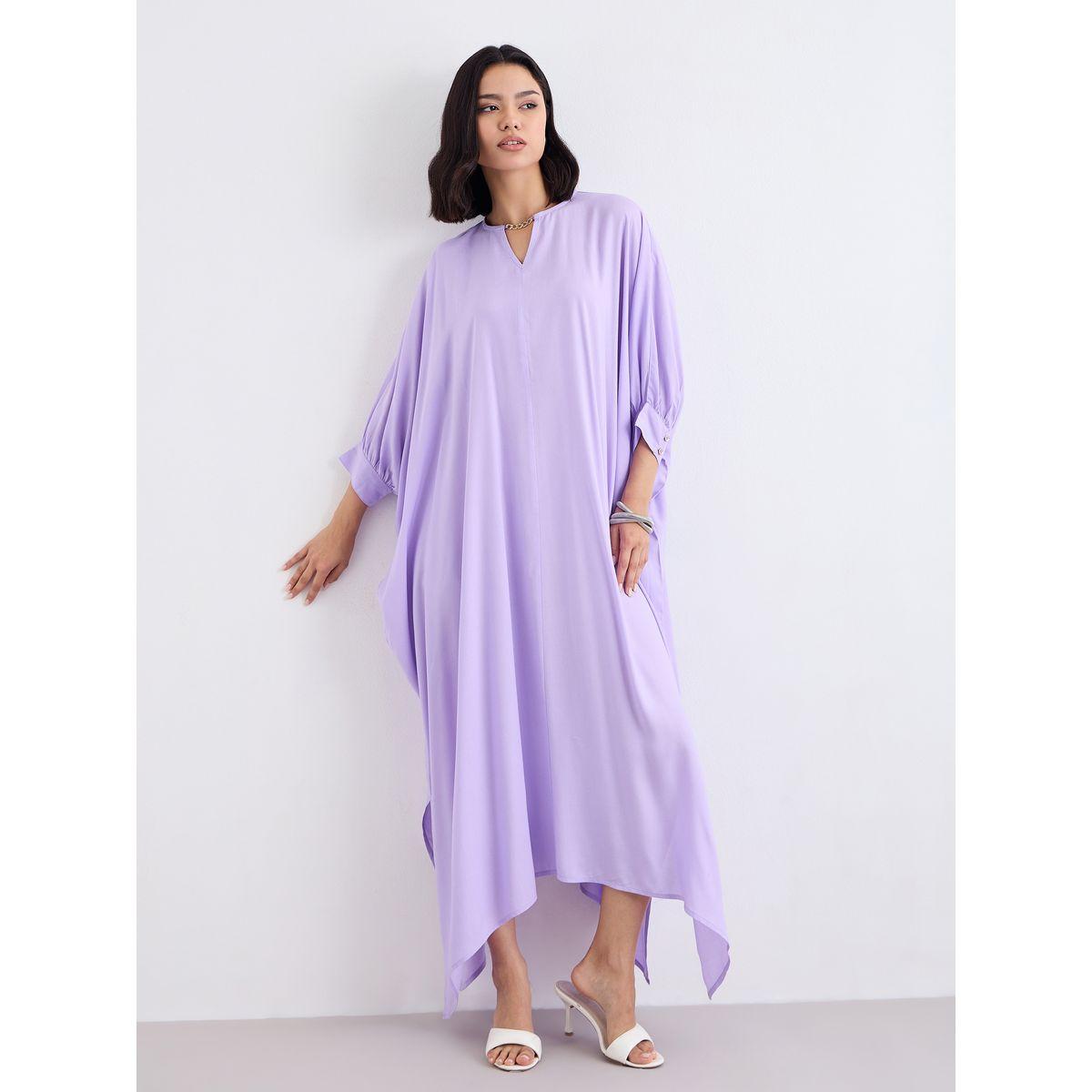 Styli Women Lilac Loose Fit Batwing Sleeves Shift Maxi Dress-women-clothing-dresses-image-2