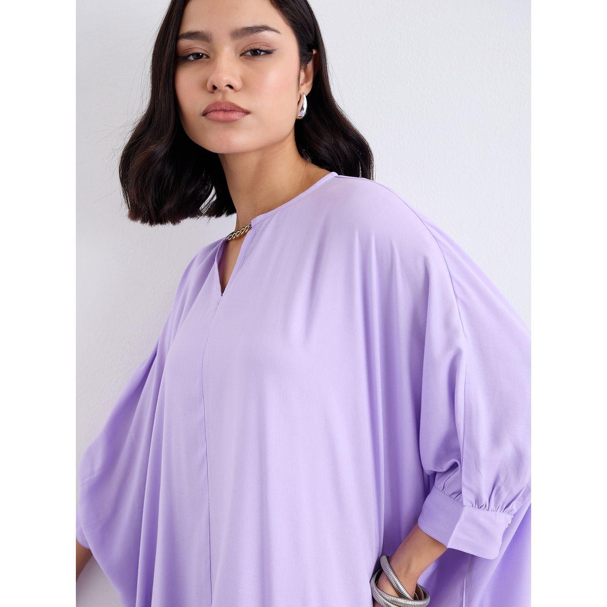 Styli Women Lilac Loose Fit Batwing Sleeves Shift Maxi Dress-women-clothing-dresses-image-3