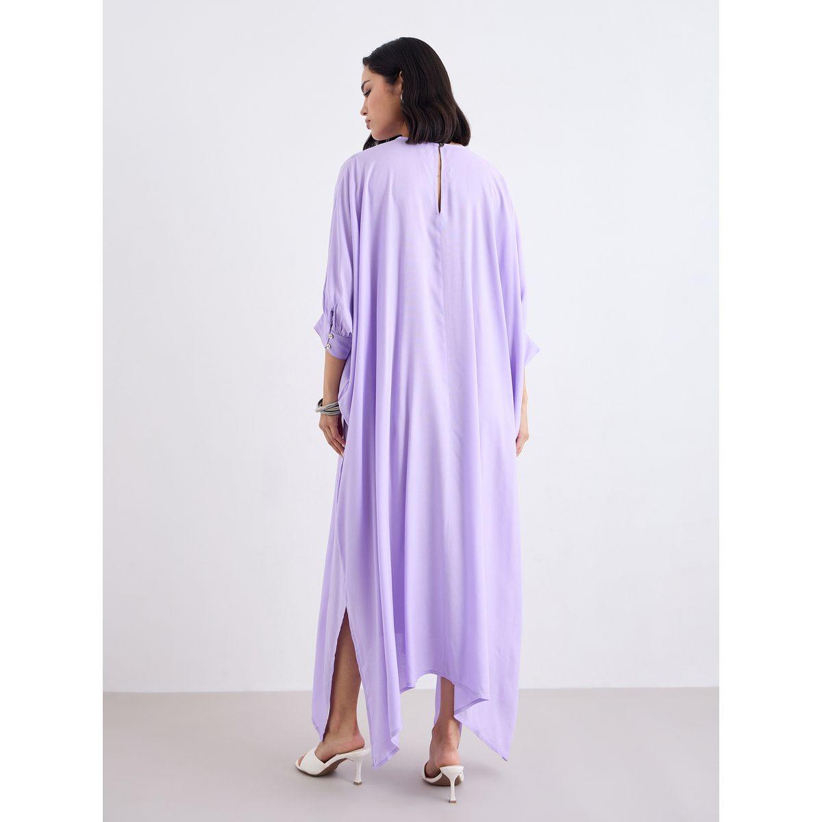 Styli Women Lilac Loose Fit Batwing Sleeves Shift Maxi Dress-women-clothing-dresses-image-4