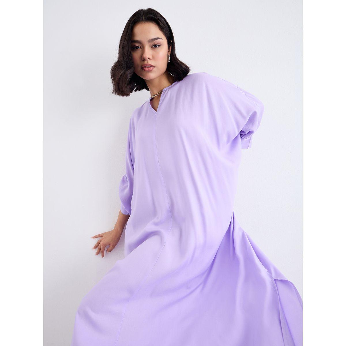 Styli Women Lilac Loose Fit Batwing Sleeves Shift Maxi Dress-women-clothing-dresses-image-5
