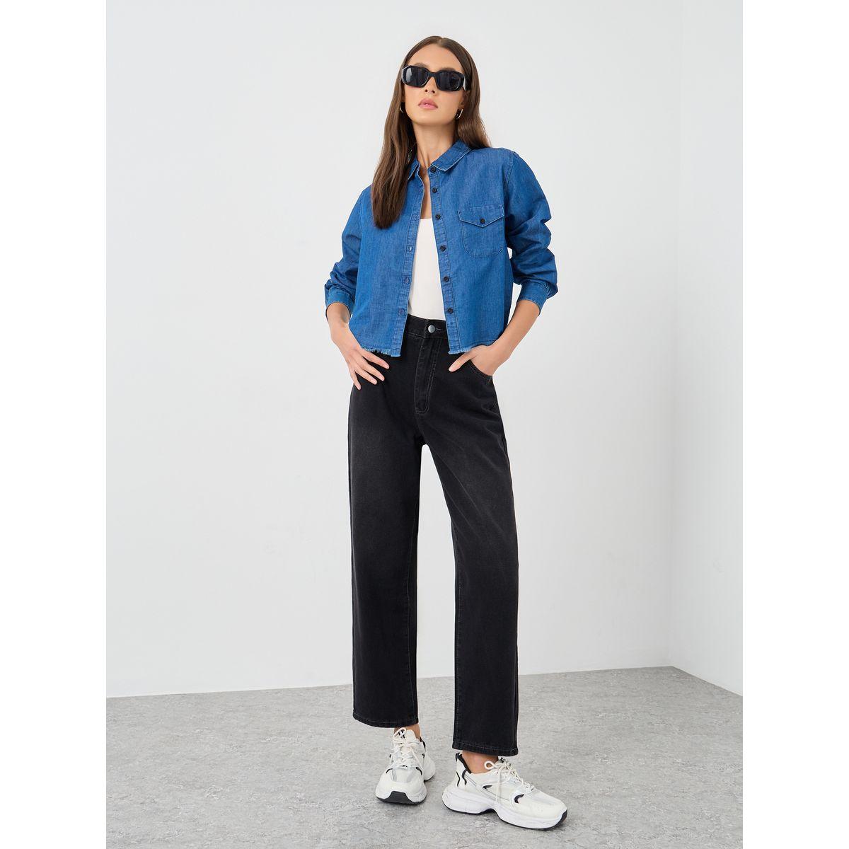 Styli Solid High Rise Tapered Fit Jeans-women-clothing-bottoms-jeans-image-1