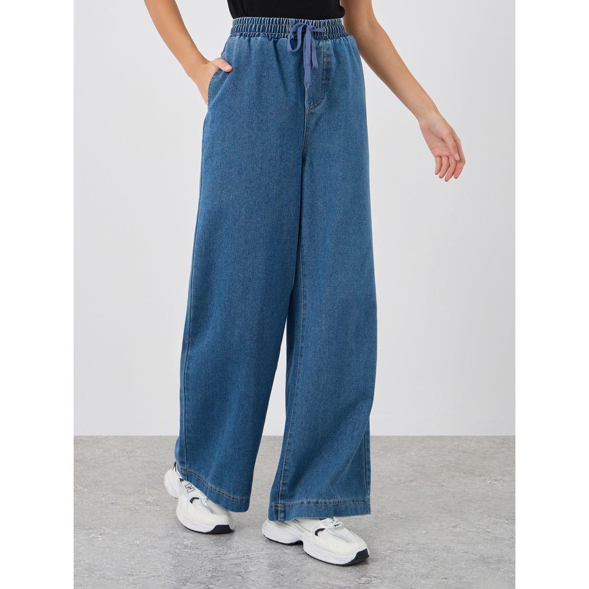 جينز بأرجل واسعة وخصر مطاطي مع أربطة-women-clothing-bottoms-jeans-image-2