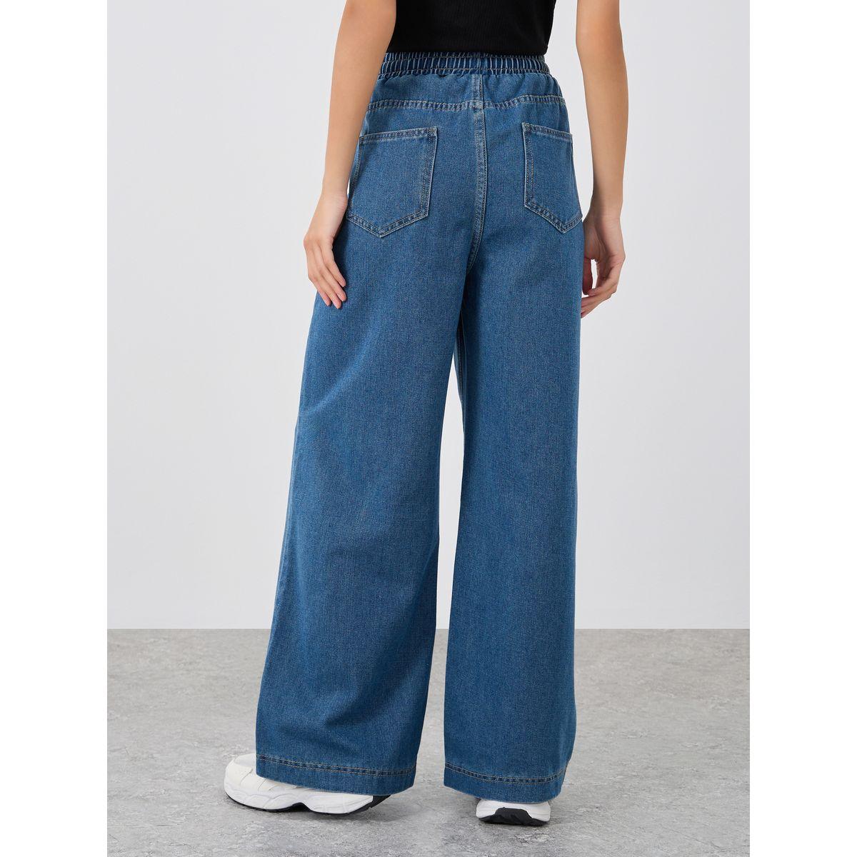 Styli Elasticated Waistband Wide Leg Jeans with Drawstring-women-clothing-bottoms-jeans-image-4