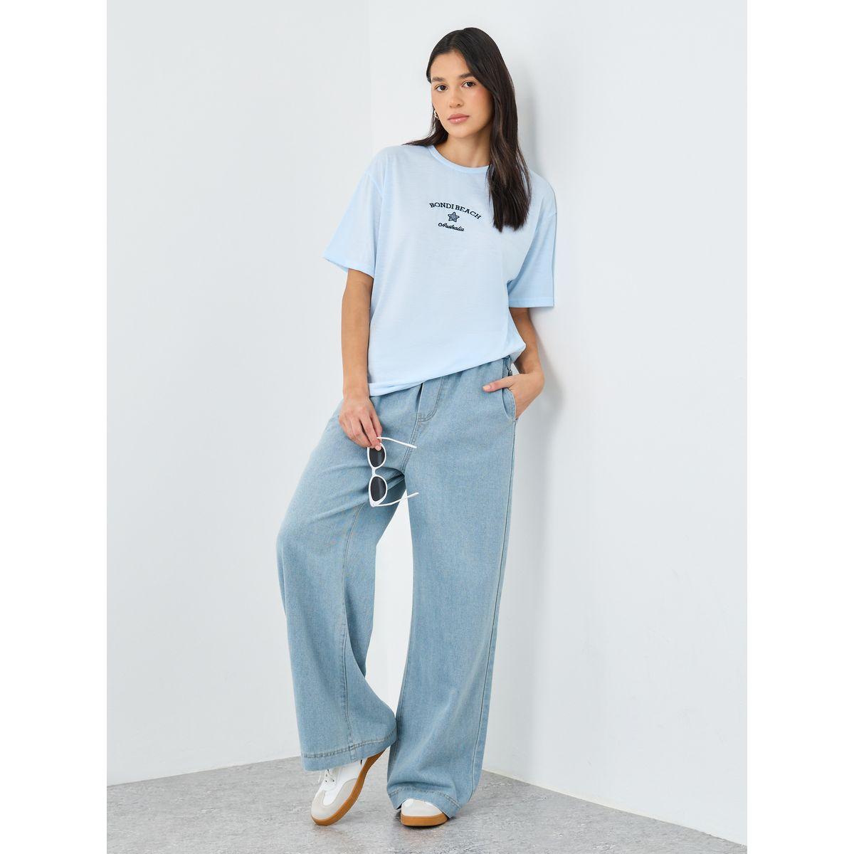 Styli Elasticated Waistband Wide Leg Jeans with Drawstring-women-clothing-bottoms-jeans-image-1