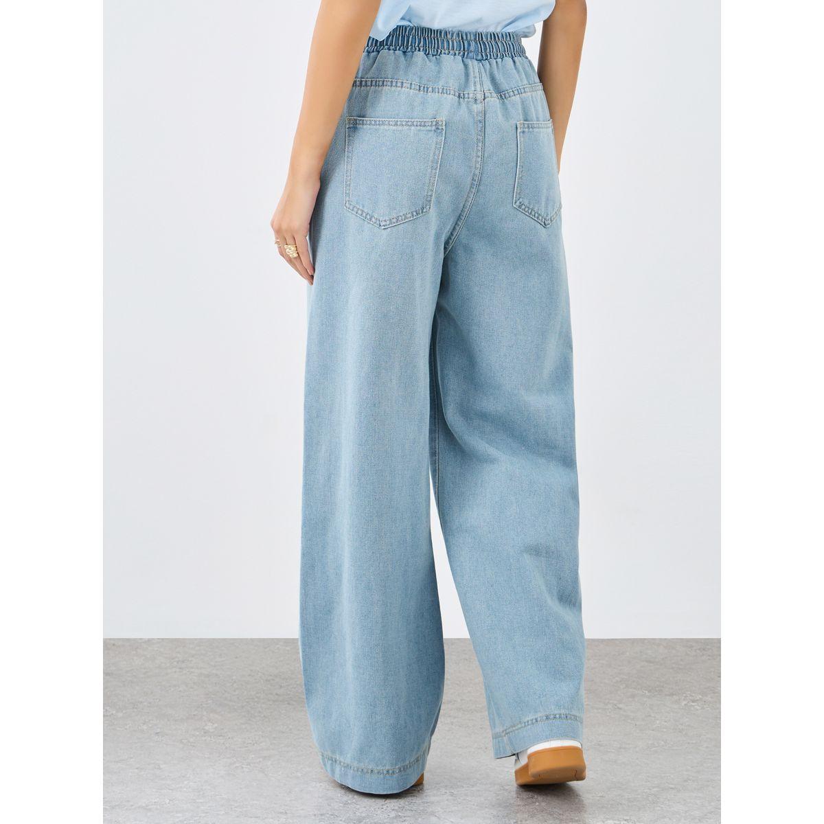 Styli Elasticated Waistband Wide Leg Jeans with Drawstring-women-clothing-bottoms-jeans-image-4