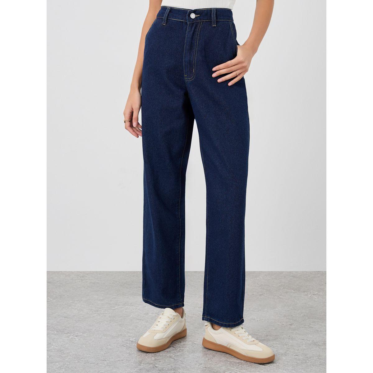 جينز سادة بقصة مستقيمة وخصر متوسط-women-clothing-bottoms-jeans-image-2
