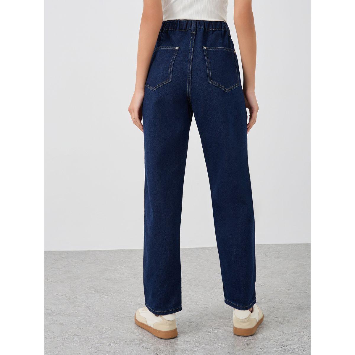 جينز سادة بقصة مستقيمة وخصر متوسط-women-clothing-bottoms-jeans-image-4