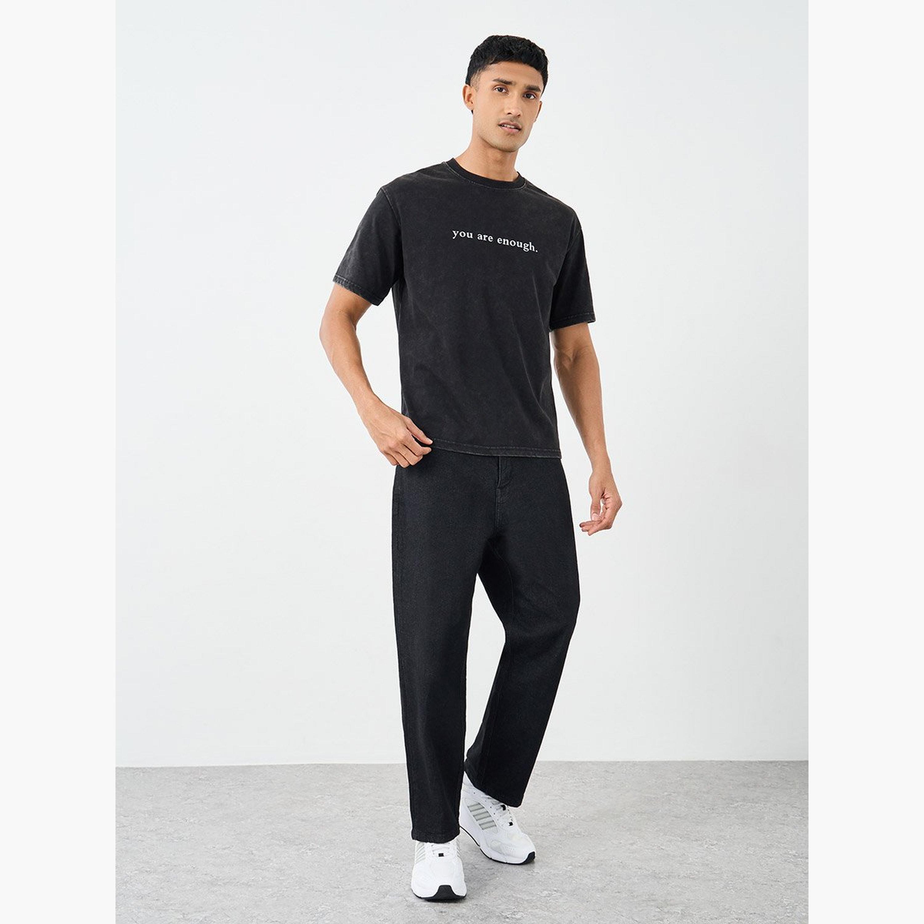 ستايلي - تي شيرت مقاس كبير مطبوع شعار مغسول بالحامض-men-clothing-tshirtsandpolos-tshirts-image-2