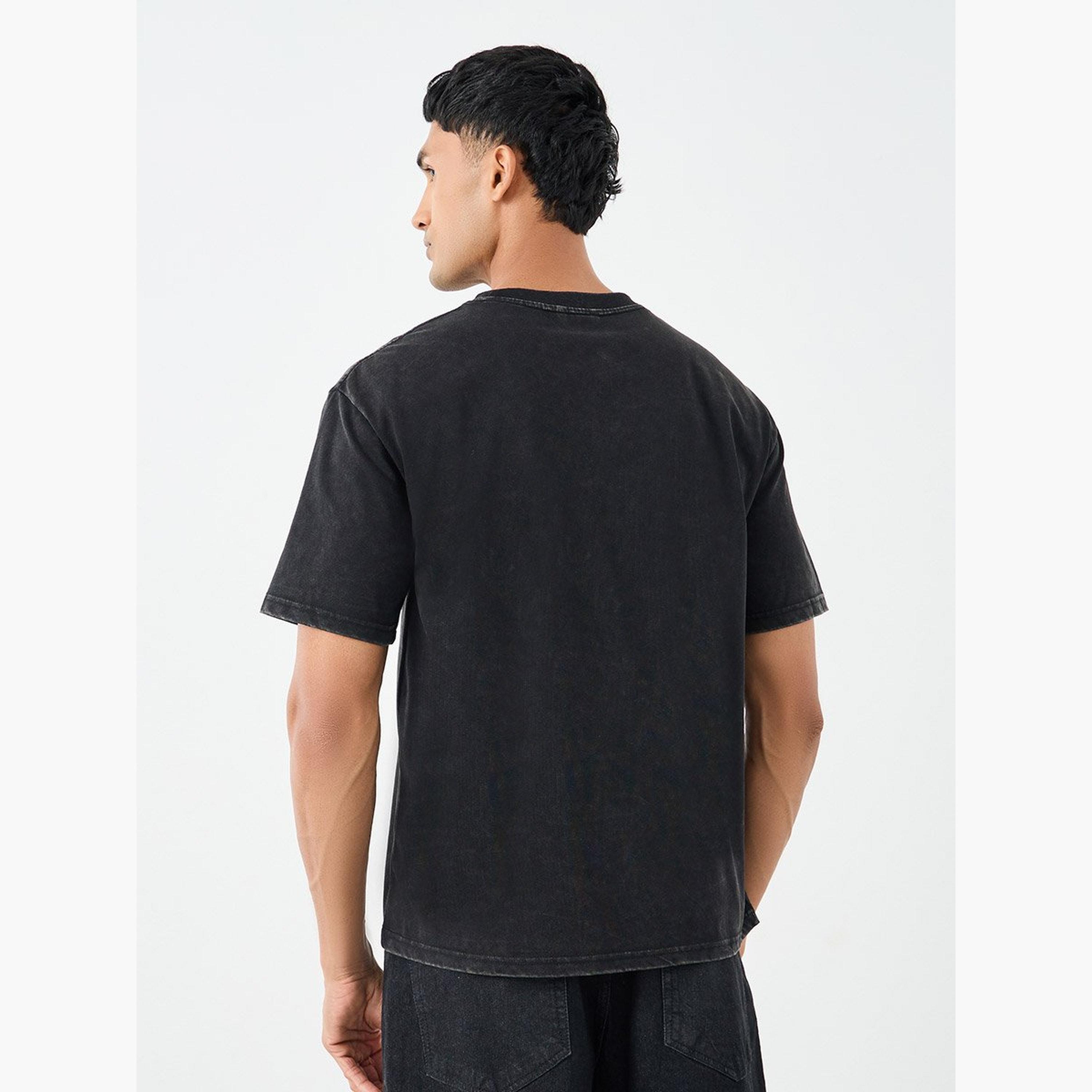 Styli Men Black Acid Washed Chest Print Oversized T-Shirt-men-clothing-tshirtsandpolos-tshirts-image-4