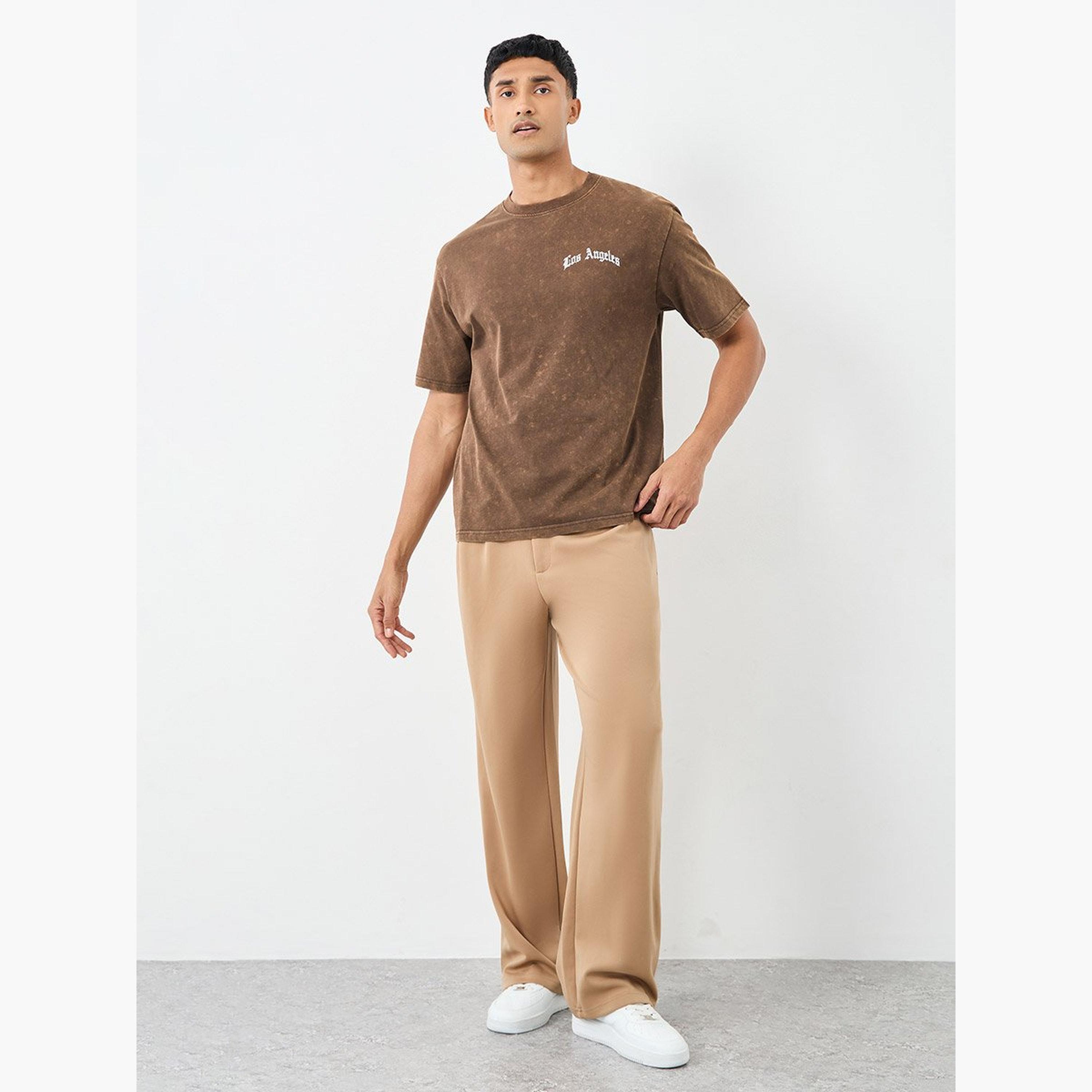 Styli Men Brown Acid Washed Chest Print Oversized T-Shirt-men-clothing-tshirtsandpolos-tshirts-image-2