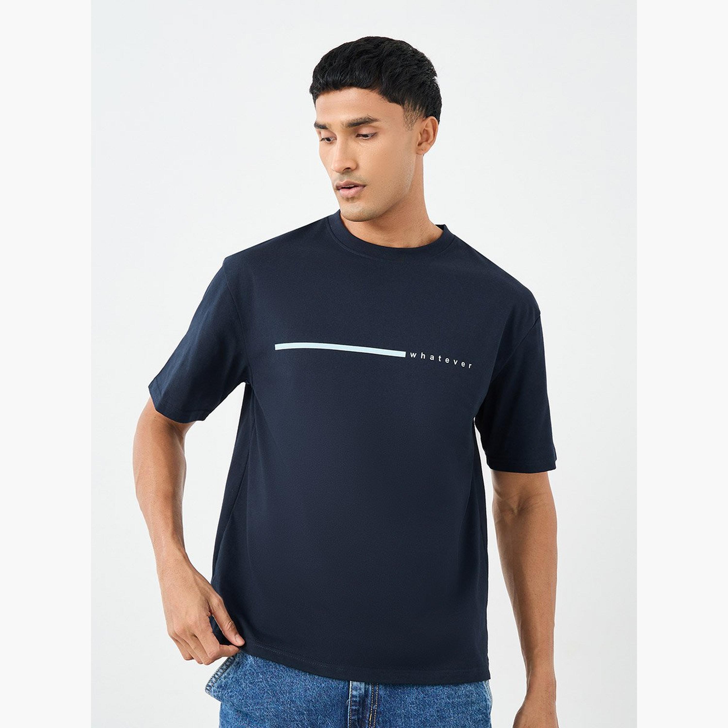 Styli Slogan Print Crew Neck Oversized T-Shirt-men-clothing-tshirtsandpolos-tshirts-image-1