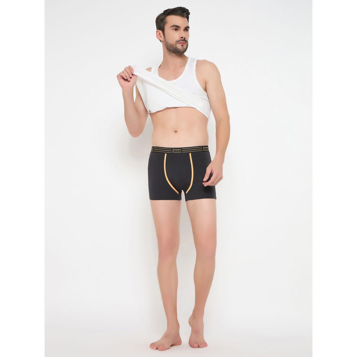 John Player Pack of 2 - Solid Trunks with Striped Waistband-men-clothing-innerwear-underwear-image-1
