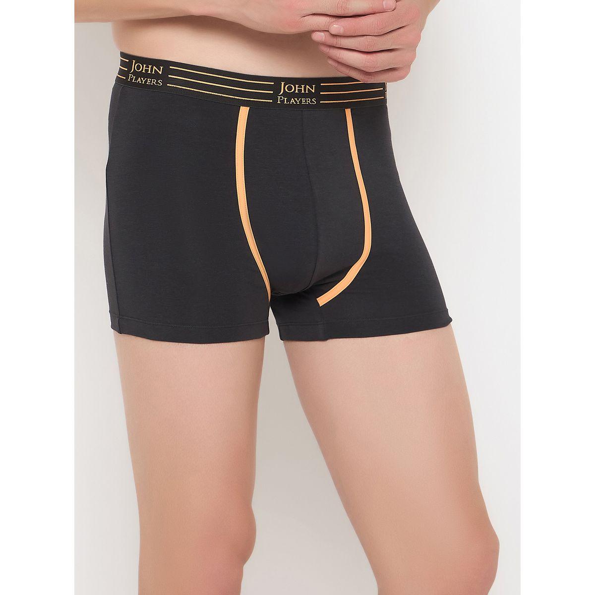 John Player Pack of 2 - Solid Trunks with Striped Waistband-men-clothing-innerwear-underwear-image-4