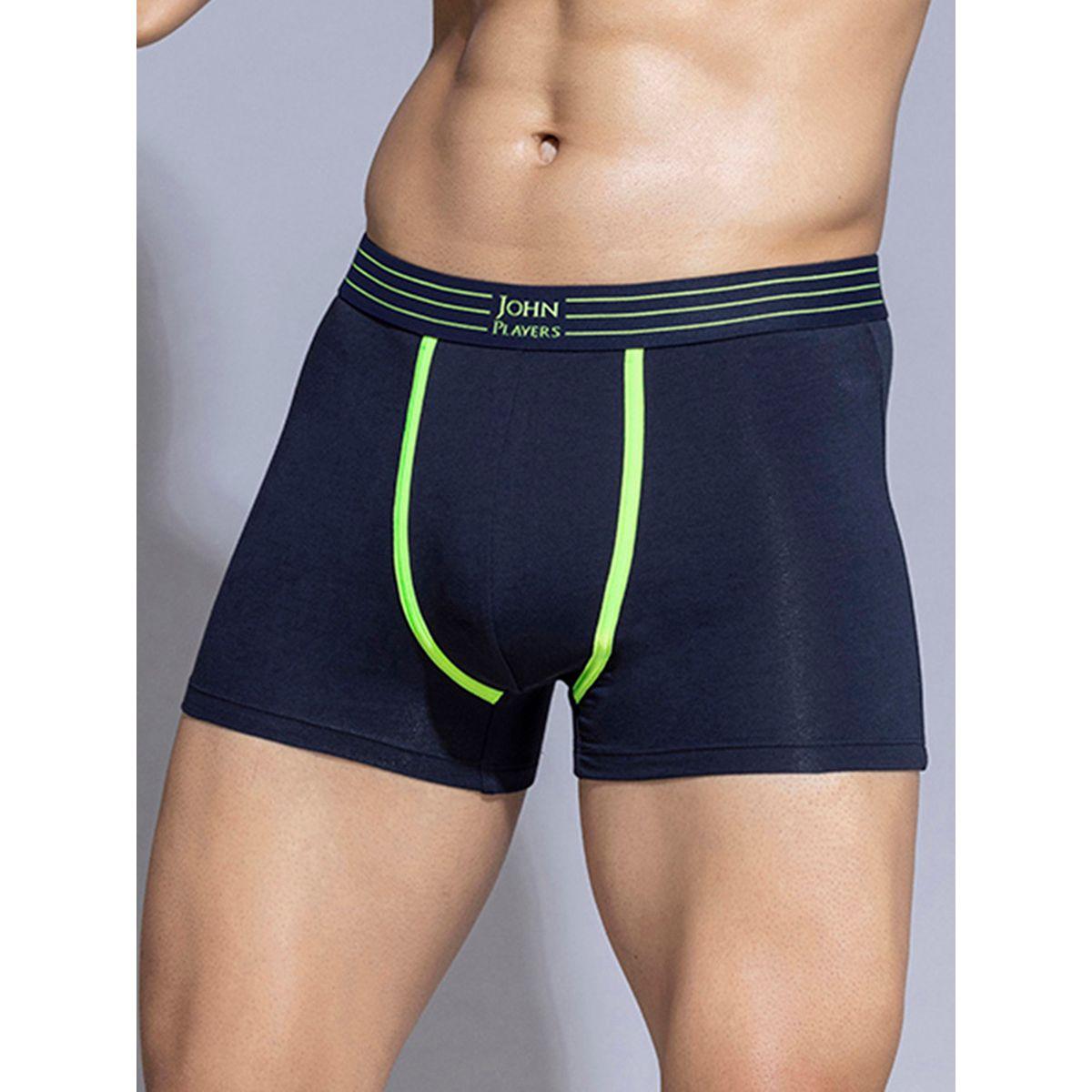 John Player Pack of 2 - Solid Trunks with Striped Waistband-men-clothing-innerwear-underwear-image-3