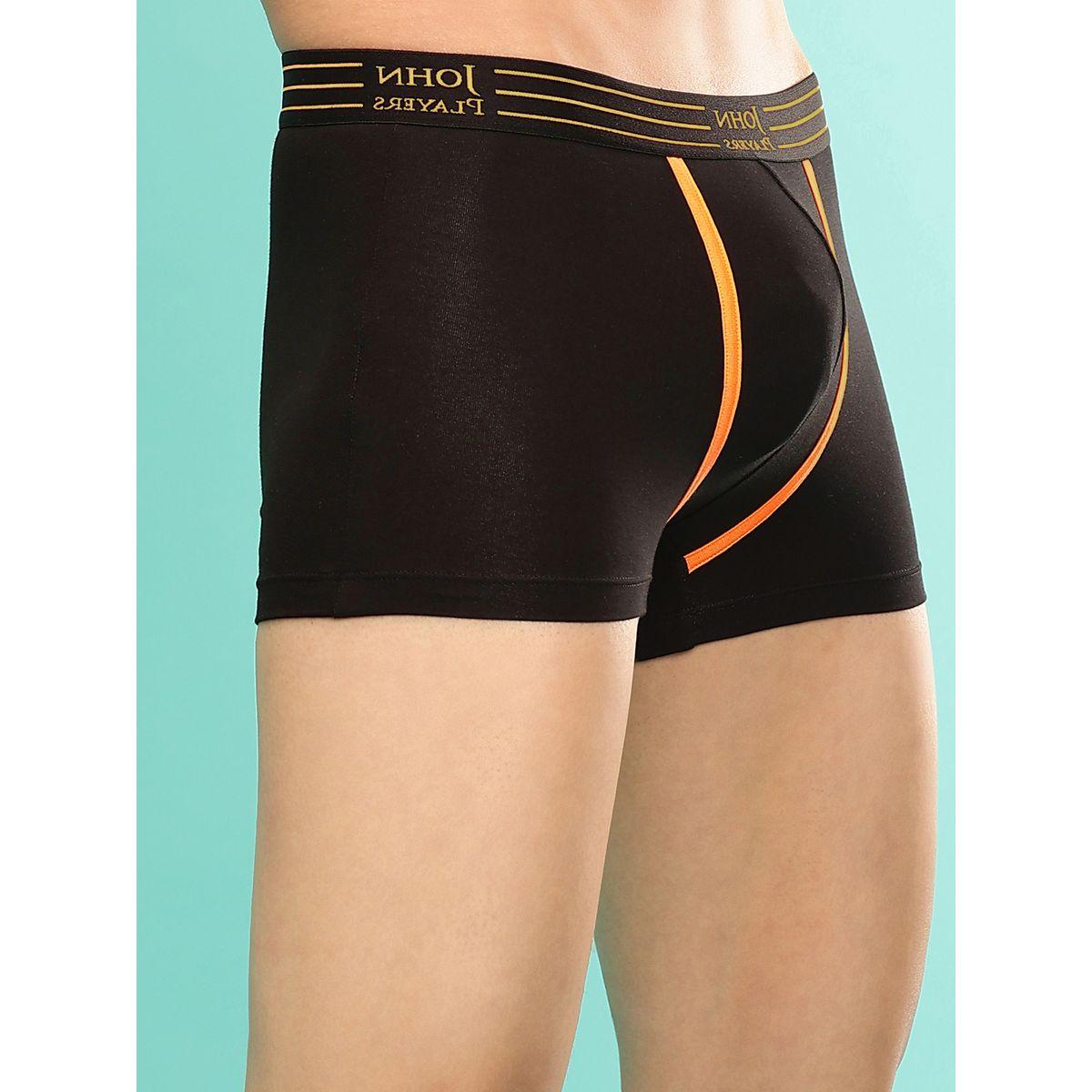 John Player Pack of 2 - Solid Trunks with Striped Waistband-men-clothing-innerwear-underwear-image-4