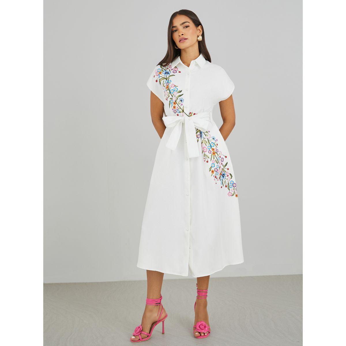 فستان ميدي بطبعة زهور وياقة سبريد مع حزام-women-clothing-dresses-image-2