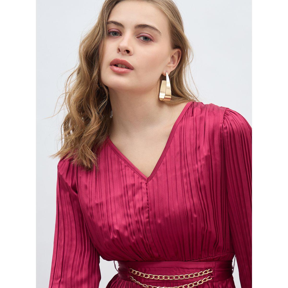 فستان طويل سادة بأكمام 3/4 وحزام-women-clothing-dresses-image-4