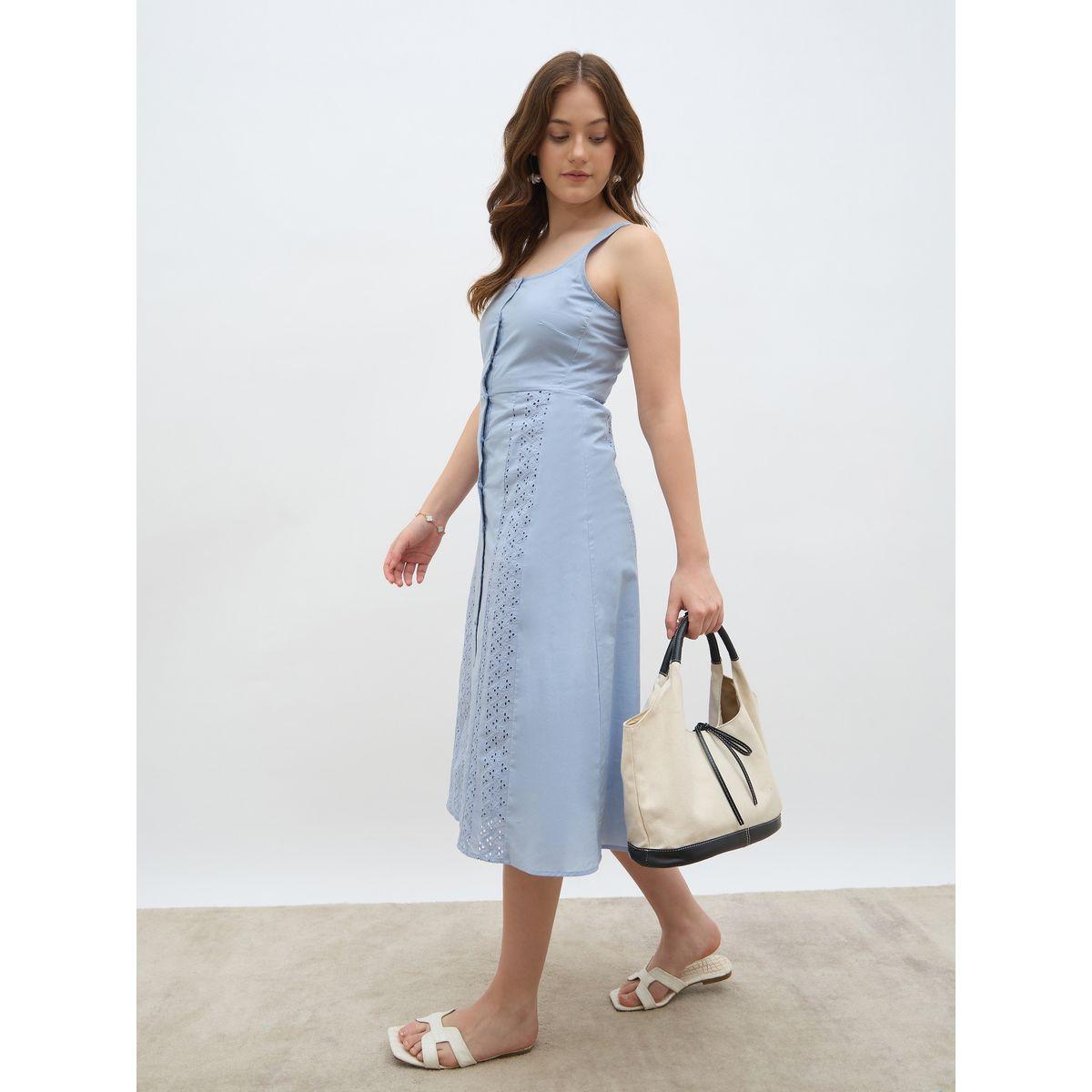 فستان ميدي بتفاصيل شيفلي بلا أكمام مع أزرار-women-clothing-dresses-image-1