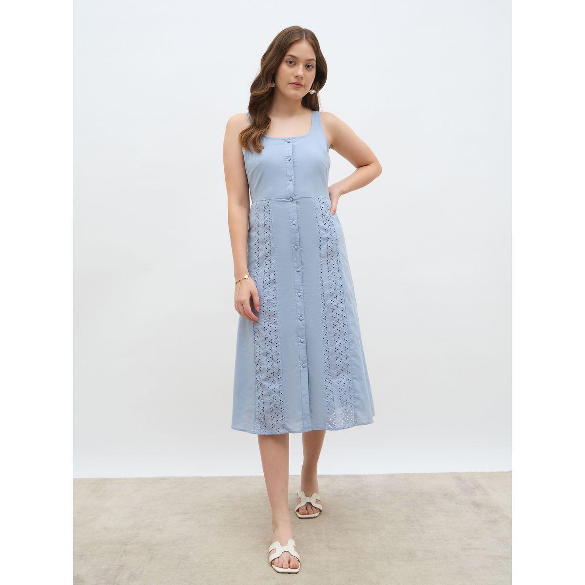 فستان ميدي بتفاصيل شيفلي بلا أكمام مع أزرار-women-clothing-dresses-image-2