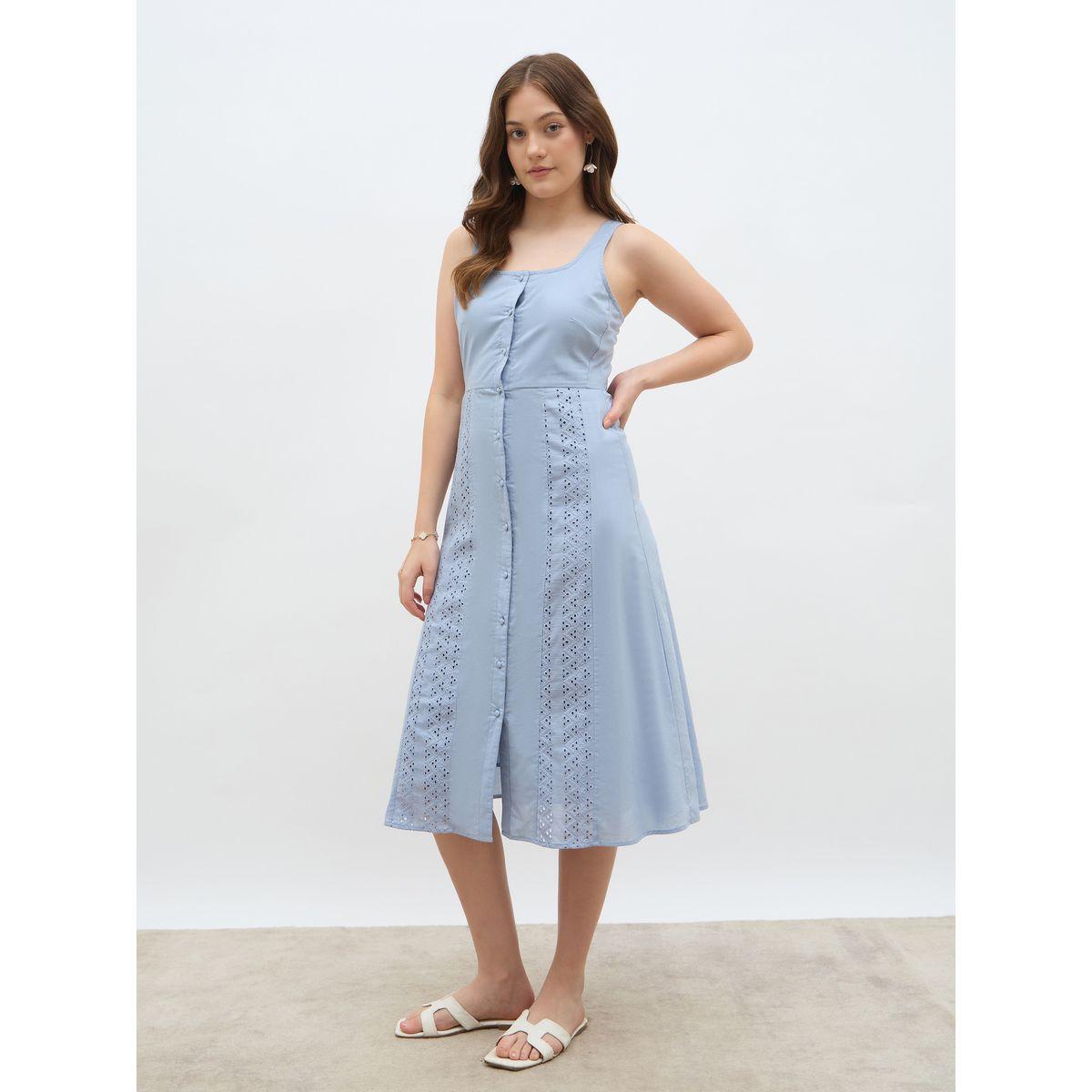 فستان ميدي بتفاصيل شيفلي بلا أكمام مع أزرار-women-clothing-dresses-image-3