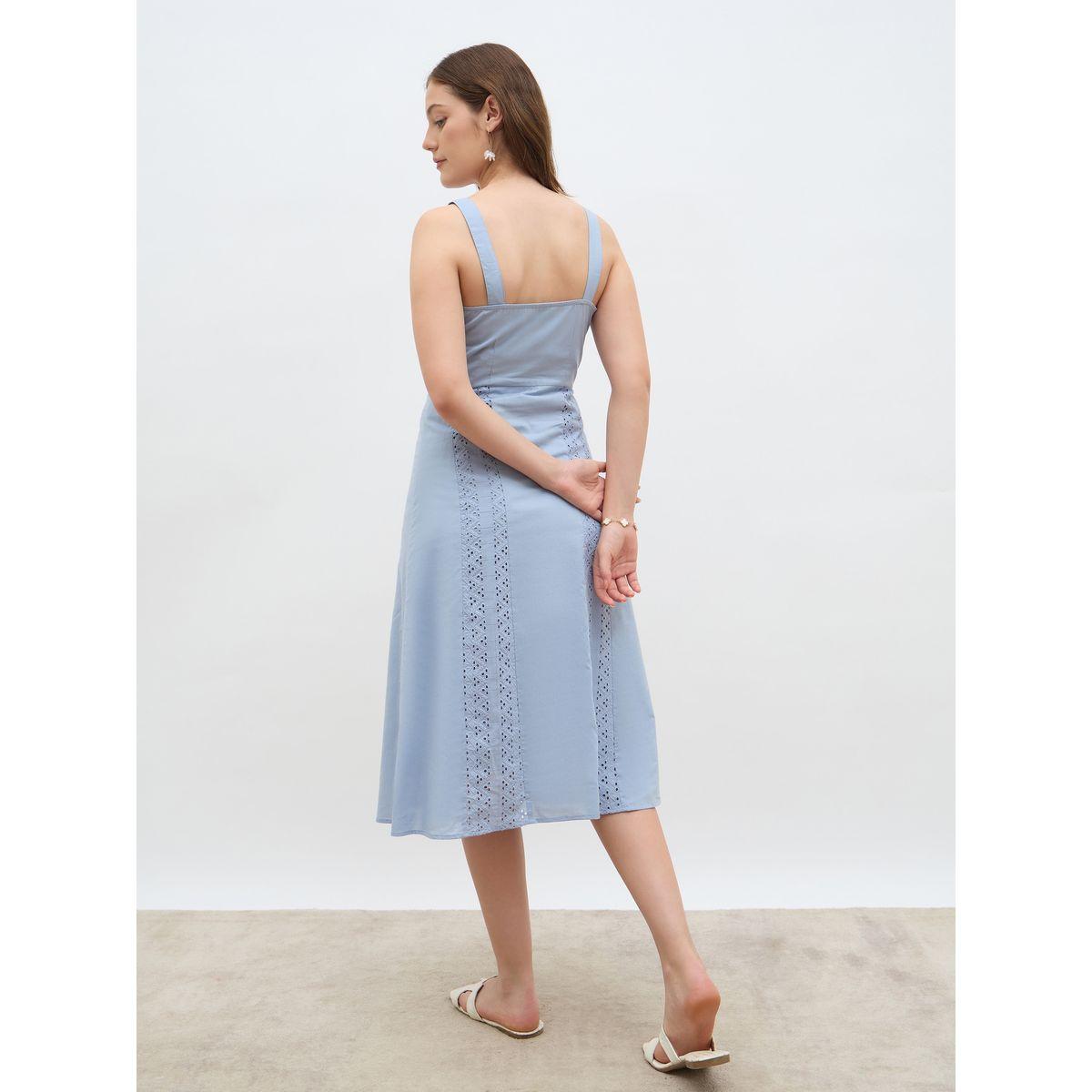 فستان ميدي بتفاصيل شيفلي بلا أكمام مع أزرار-women-clothing-dresses-image-5