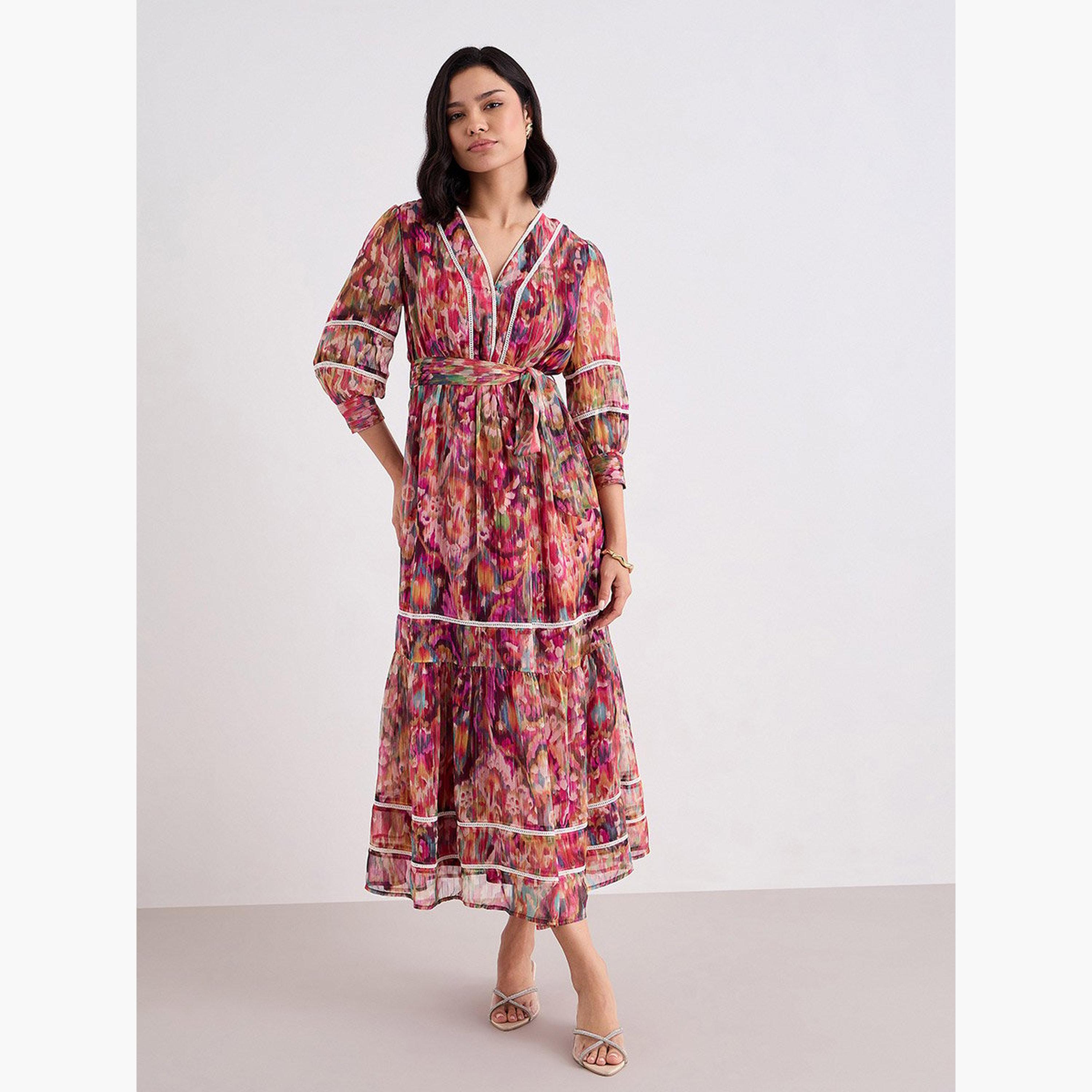 ستايلي - فستان ماكسي متعدد الطبقات بطباعة كاملة-women-clothing-dresses-image-2