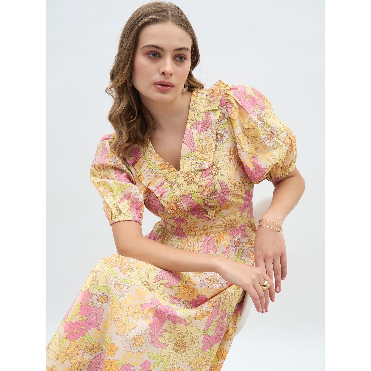 فستان ميدي مطبع بالكامل بزهور مع كشكش-women-clothing-dresses-image-6