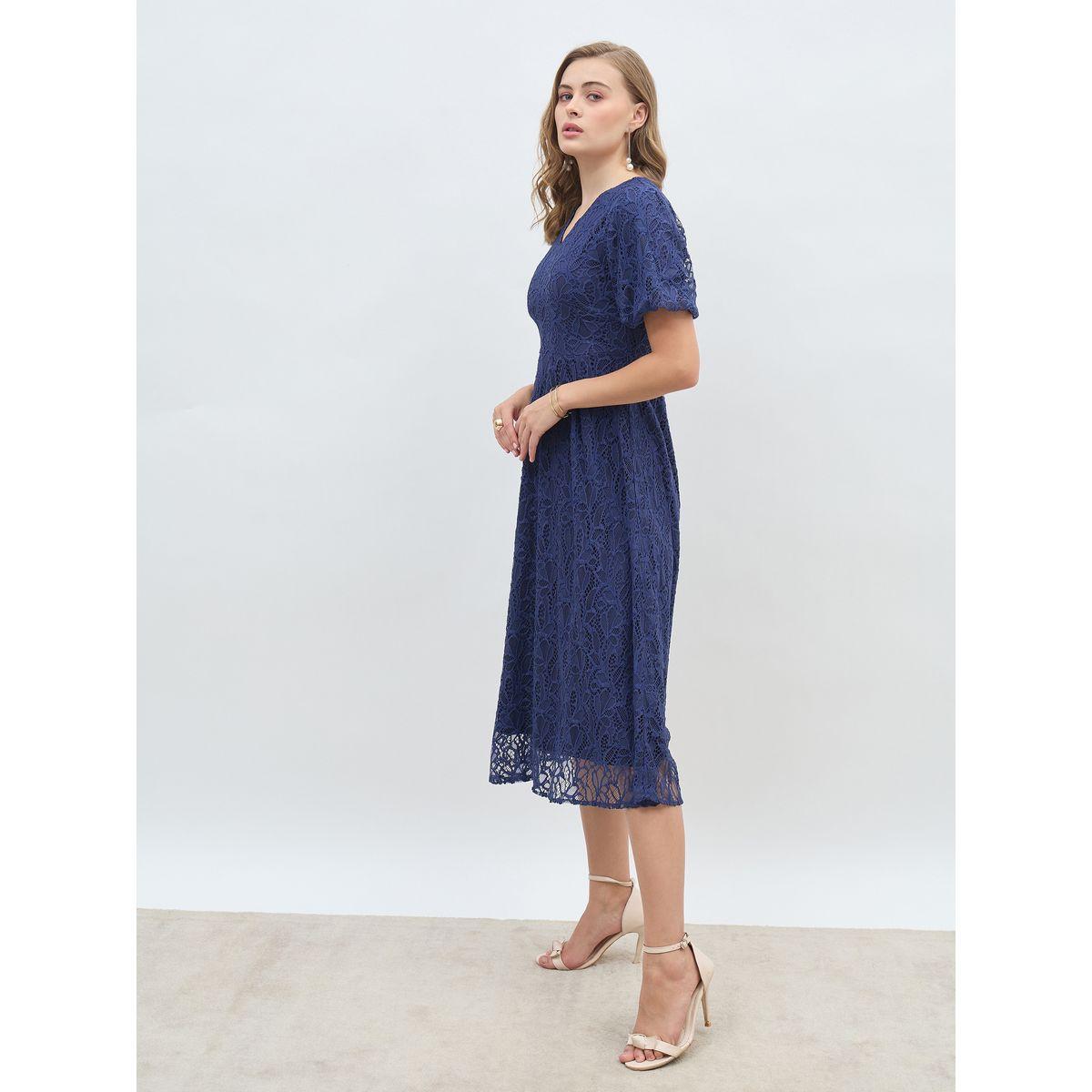 فستان ميدي سادة بأكمام بالون-women-clothing-dresses-image-3