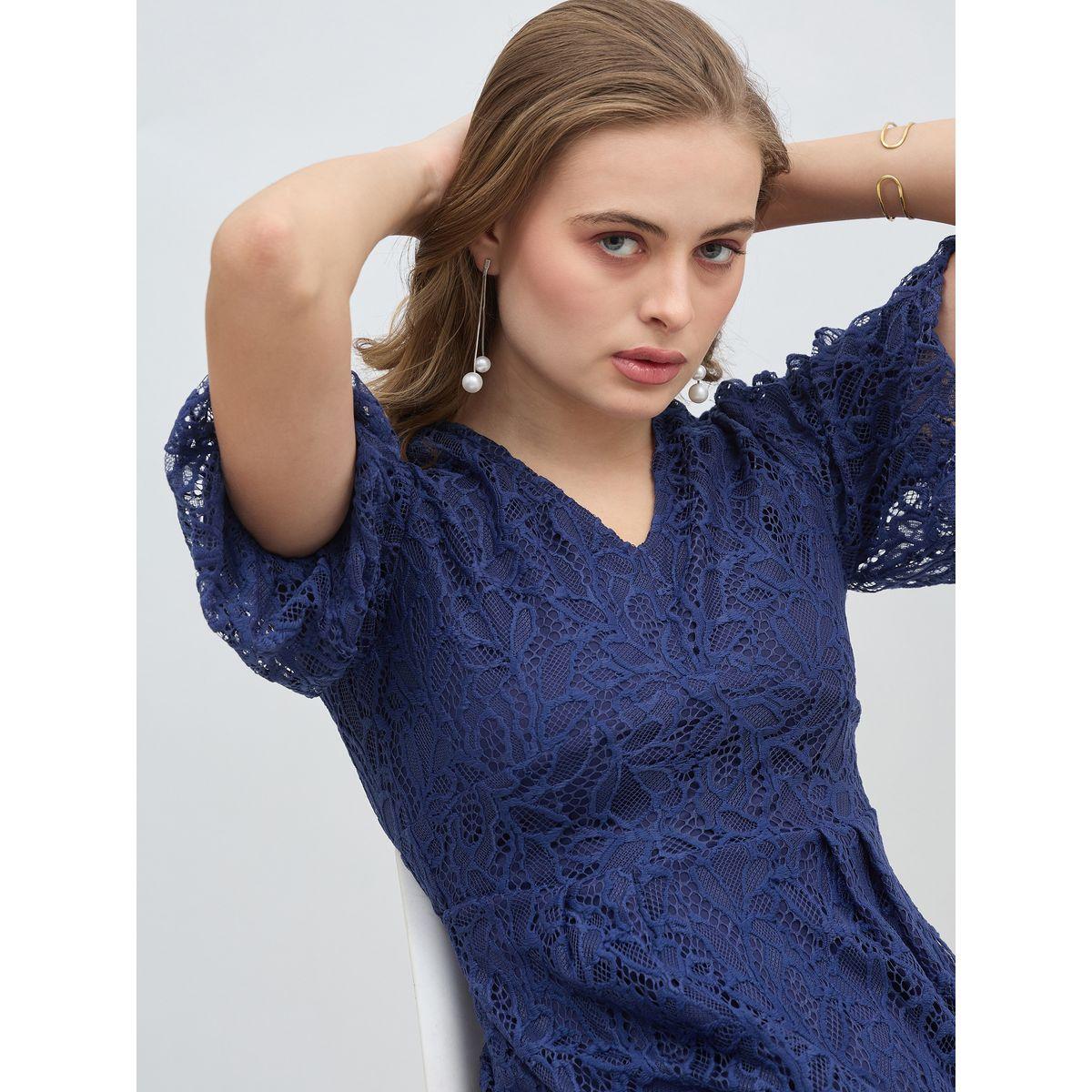 Styli Solid Lace Balloon Sleeves A-Line Midi Dress-women-clothing-dresses-image-4